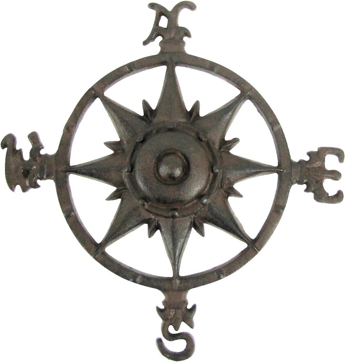 Rustic Cast Iron Rose Compass Nautical Beach House Wall Art Outdoor Garden Decor