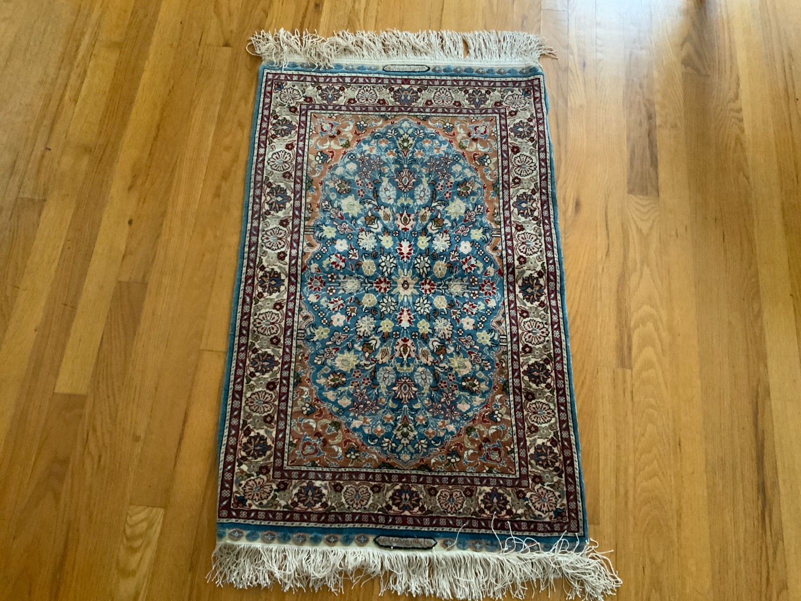 Vintage 1999 Hand Knotted Silk+Silk Fringes Kayseri Hereke Turkish Rug 36\ Vintage 1999 Hand Knotted Silk+Silk Fringes Kayseri Hereke Turkish Rug 36\