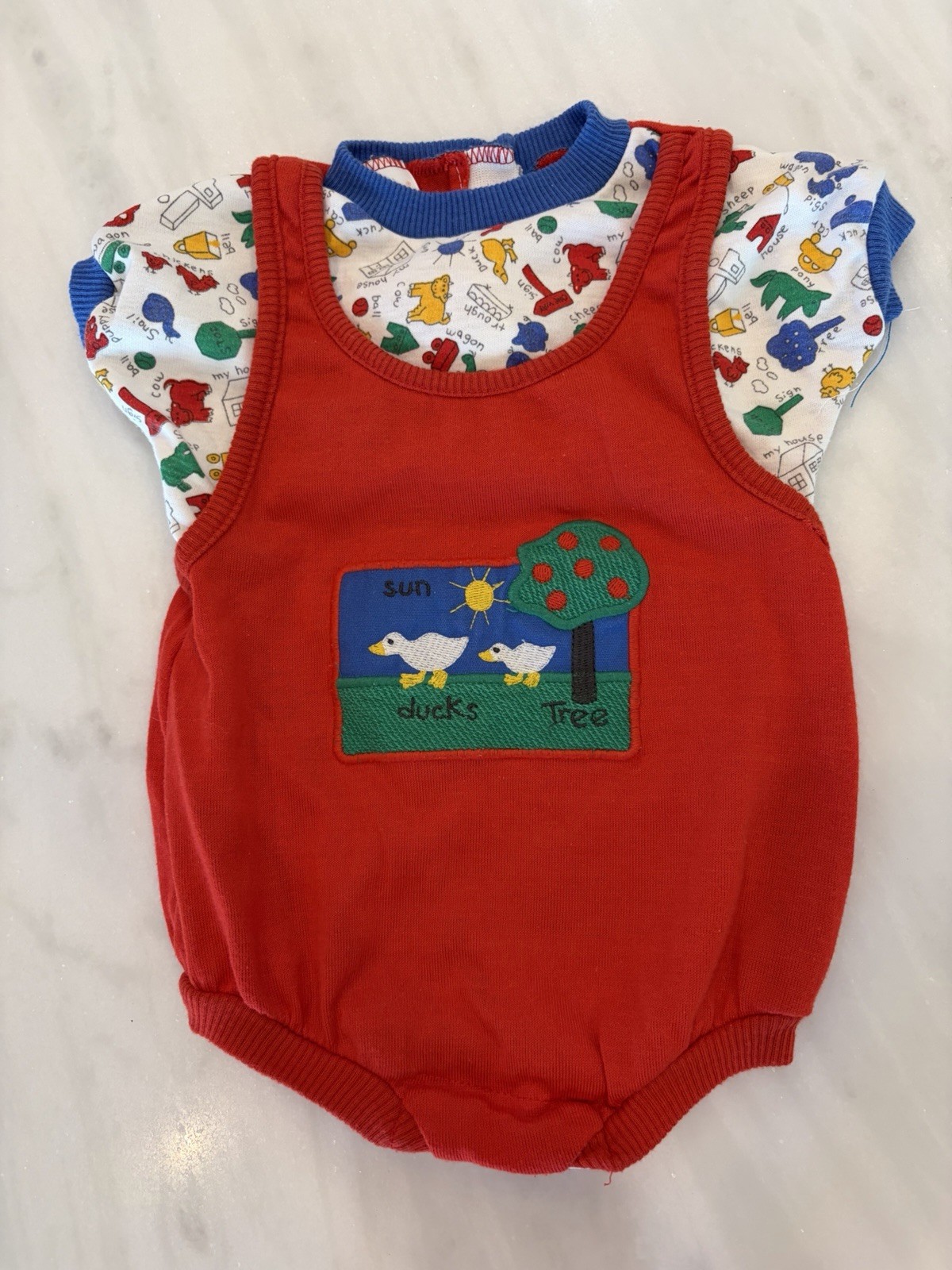 Vintage Healthtex Baby Romper Set 12M Red Duck Applique Made USA Retro