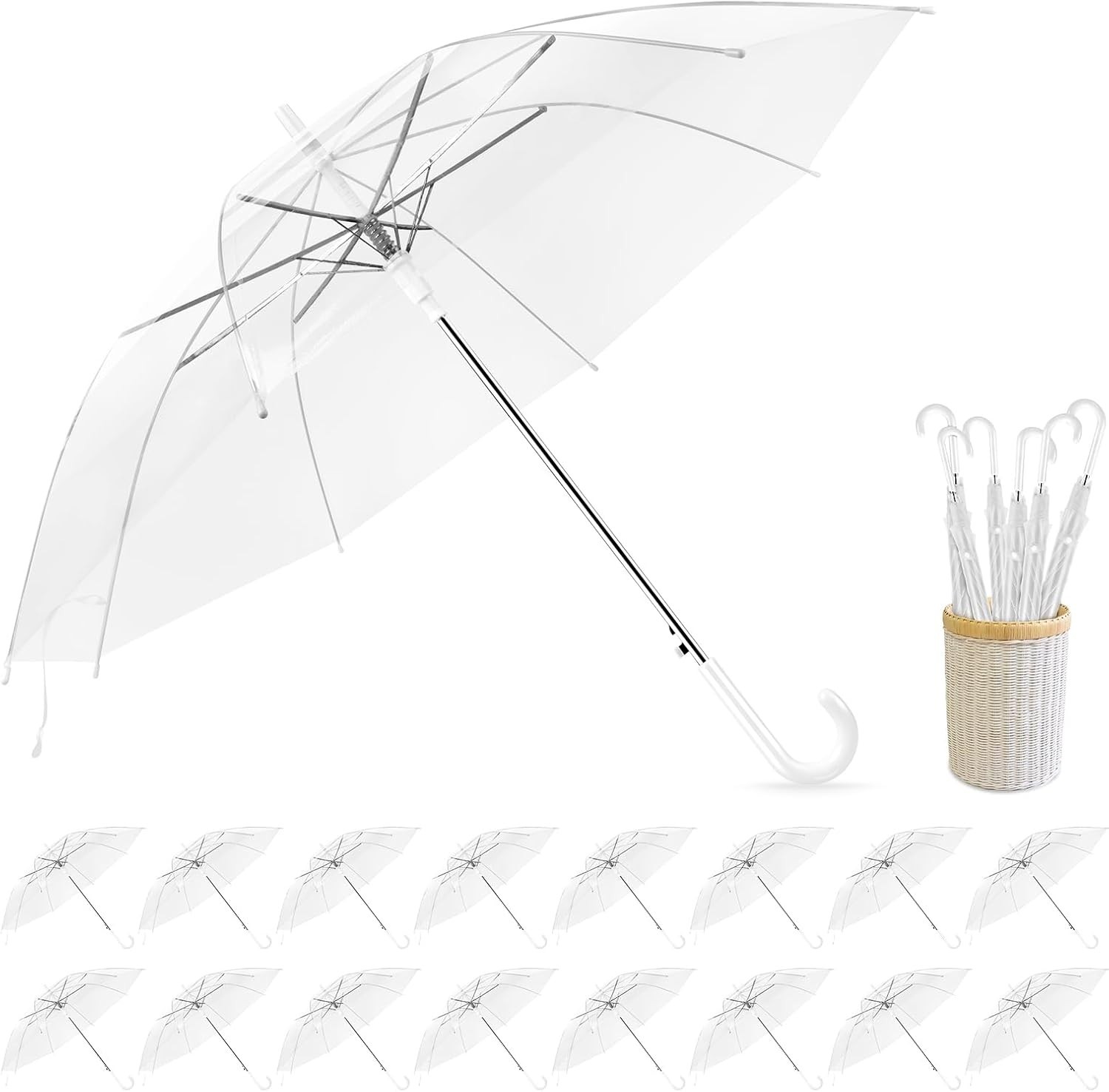 16pcs Clear Wedding Umbrellas, High-Visibility Transparent Rain Umbrella 16pcs Clear Wedding Umbrellas, High-Visibility Transparent Rain Umbrella