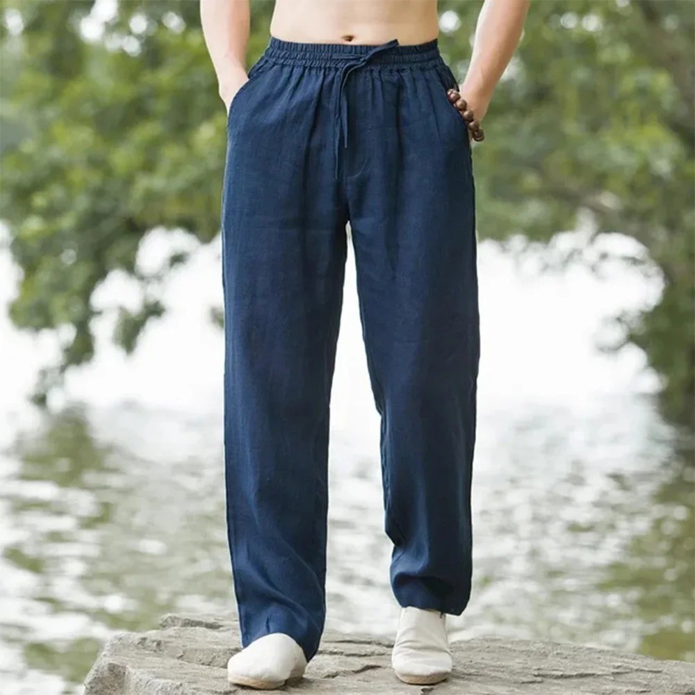 Mens Cotton Linen Loose Pants Casual Drawstring Beach Yoga Baggy Long Trousers Mens Cotton Linen Loose Pants Casual Drawstring Beach Yoga Baggy Long Trousers