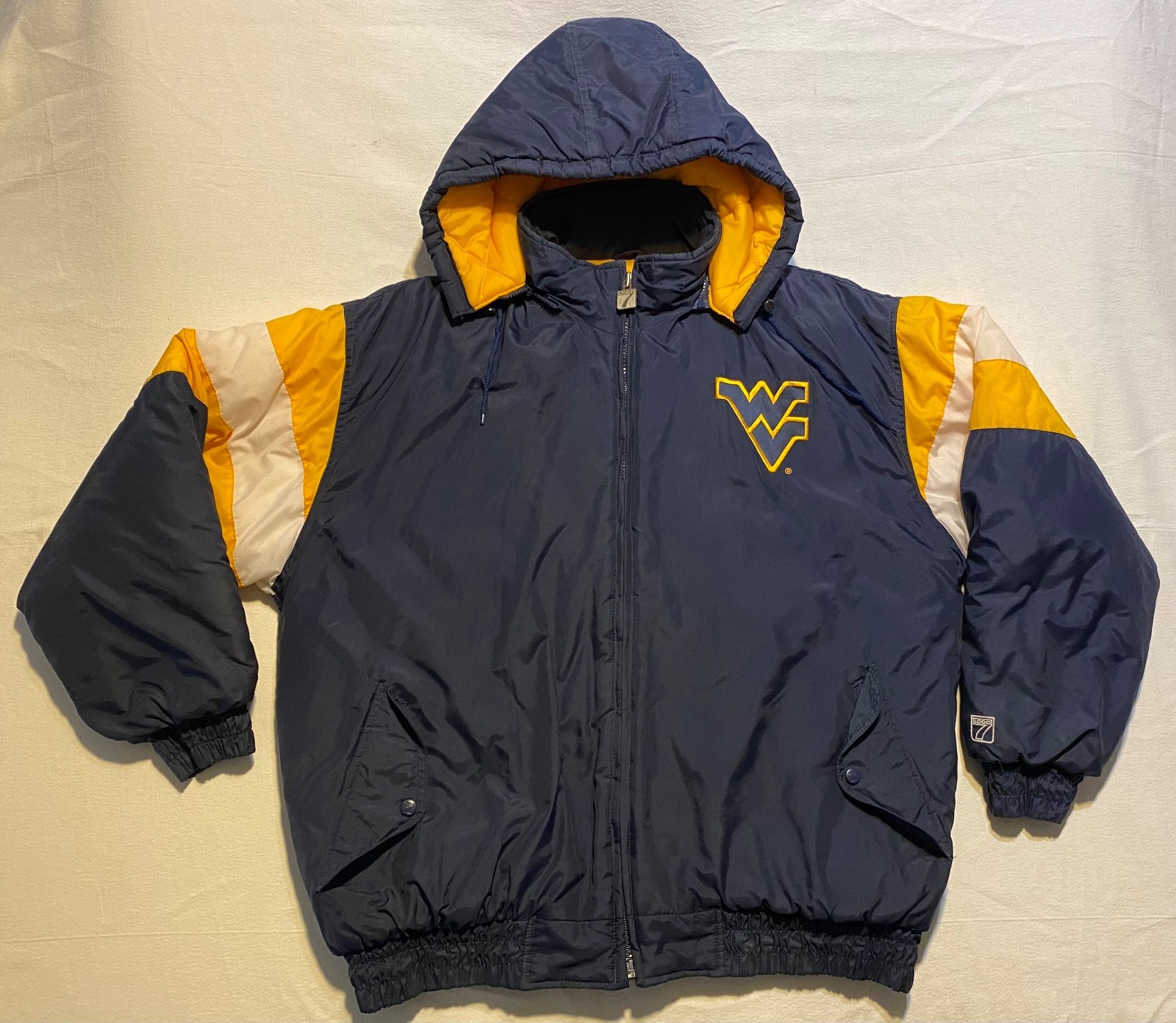 West Virgina Mountaineers Puffer Jacket Yellow Blue XL