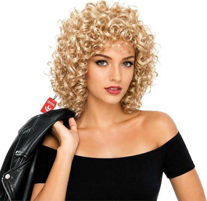 Women`s 50s Curly Blonde Movie Sweetheart Wig for Sandy Film Musical Costume