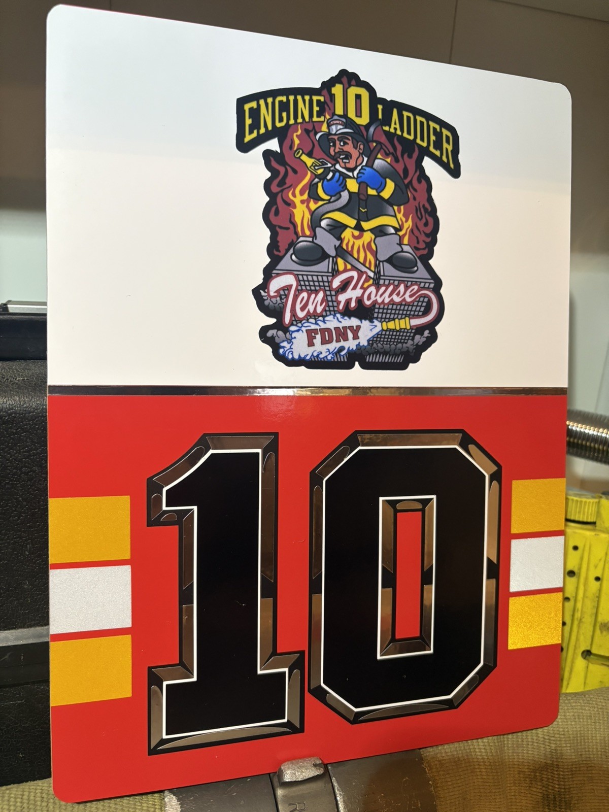 FDNY ENGINE 10 REFLECTIVE Vinyl Sign W/ Ten House Logo