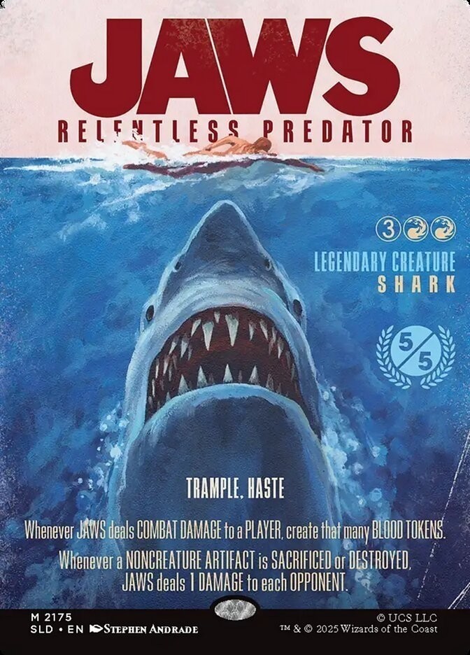 Jaws, Relentless Predator (Rainbow Foil) Secret Lair Drop Foil Playtest Card Jaws, Relentless Predator (Rainbow Foil) Secret Lair Drop Foil Playtest Card