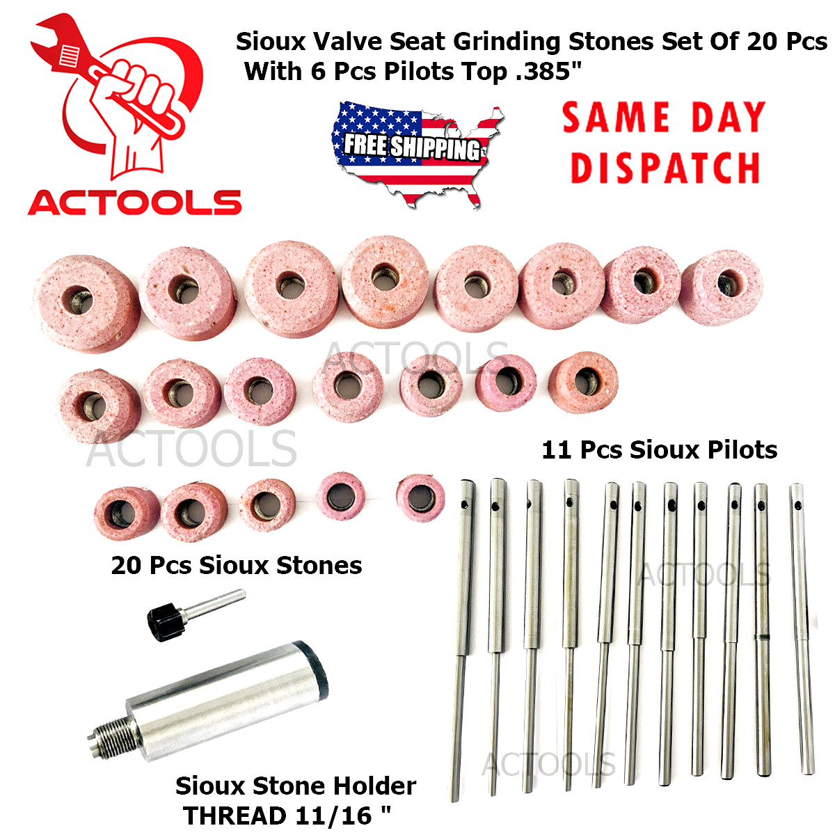Sioux Valve Seat Grinding 20 Pcs Stones with 11 Pcs Pilot & 11/16