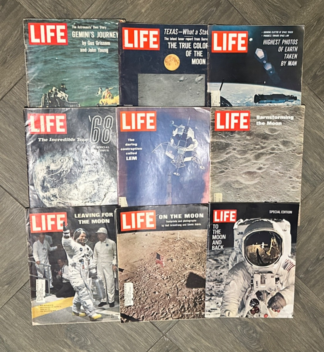 Vintage LIFE Magazine Space Race Lot of 9 - 1965-1969 Apollo 11 Moon Landing Set