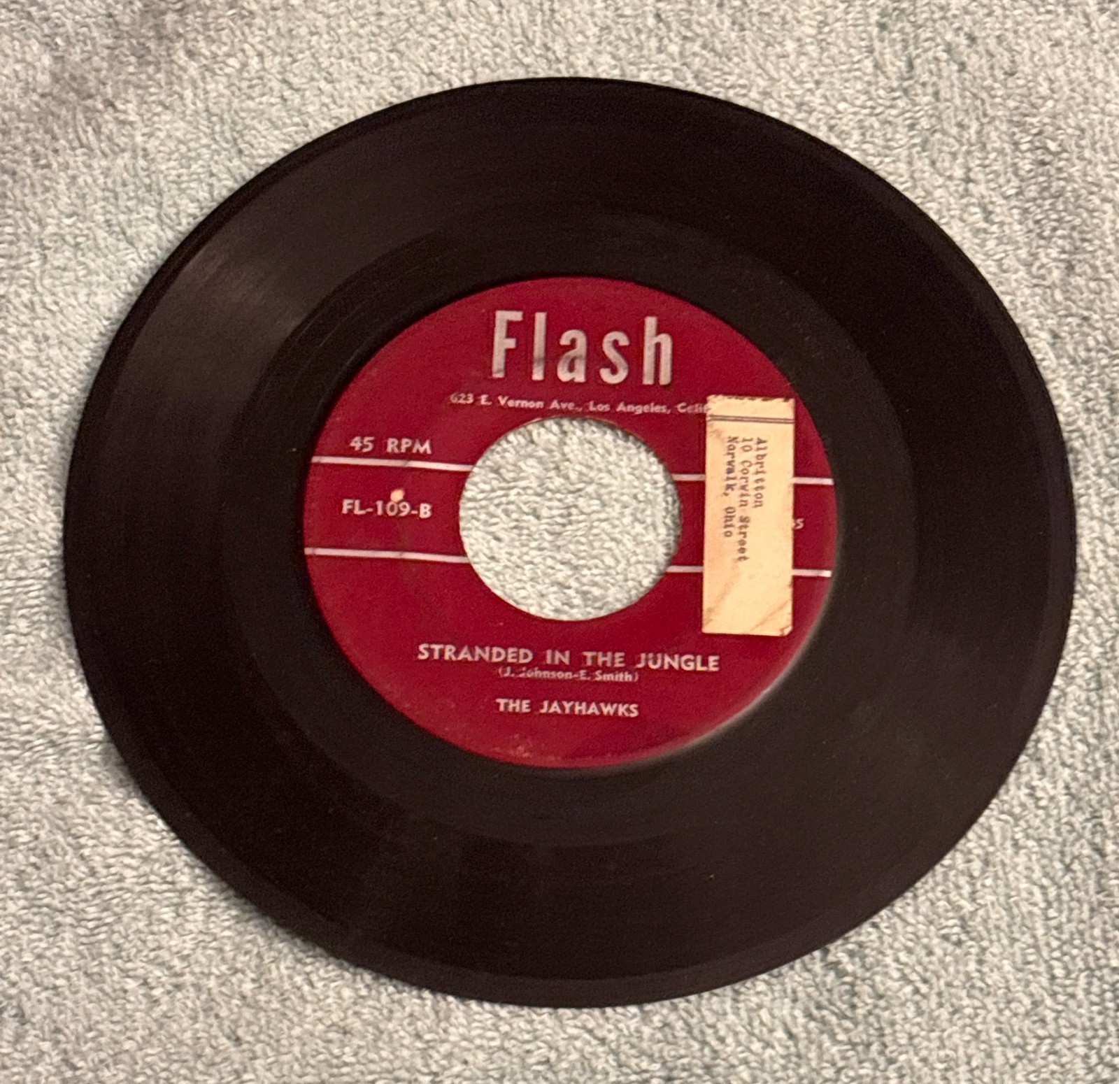 The Jayhawks Stranded In The Jungle 45 RPM Flash FL-109 1956 Doo Wop Playtested
