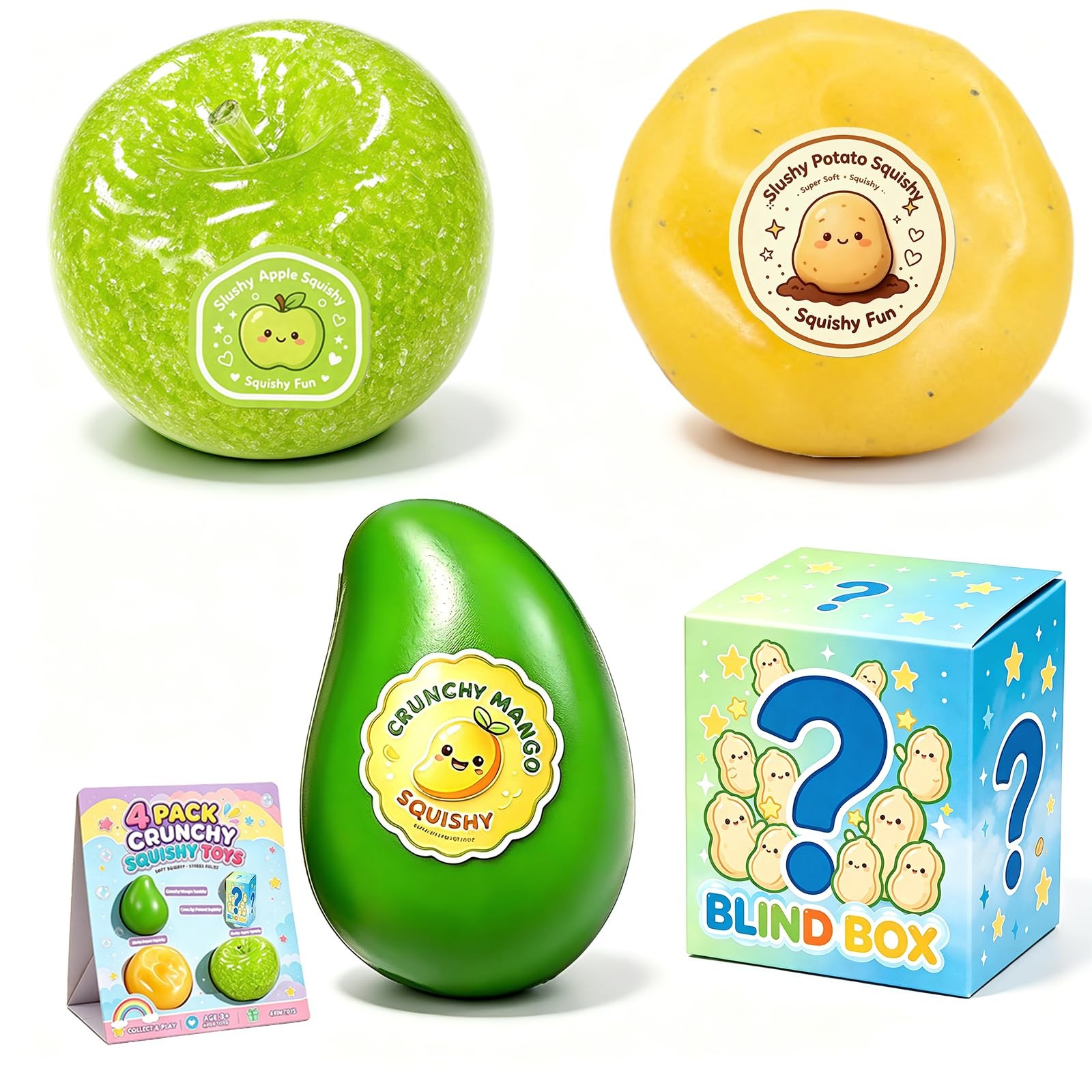 4PC Crunchy Squishy Pack,Slow Rising Sensory for Adults