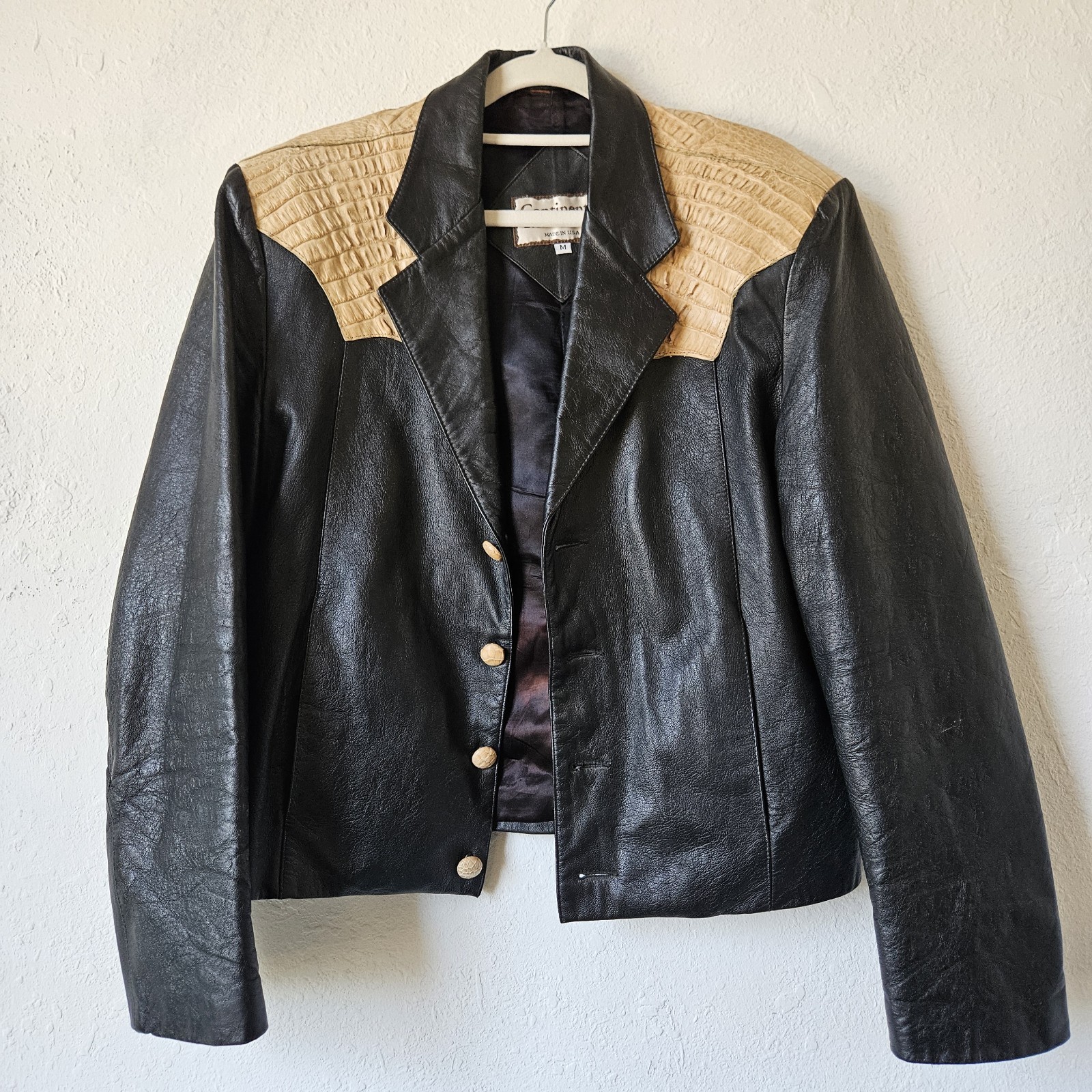Vintage USA Made WESTERN Crocodile COWBOY Jacket M Continental Leather Black Vintage USA Made WESTERN Crocodile COWBOY Jacket M Continental Leather Black