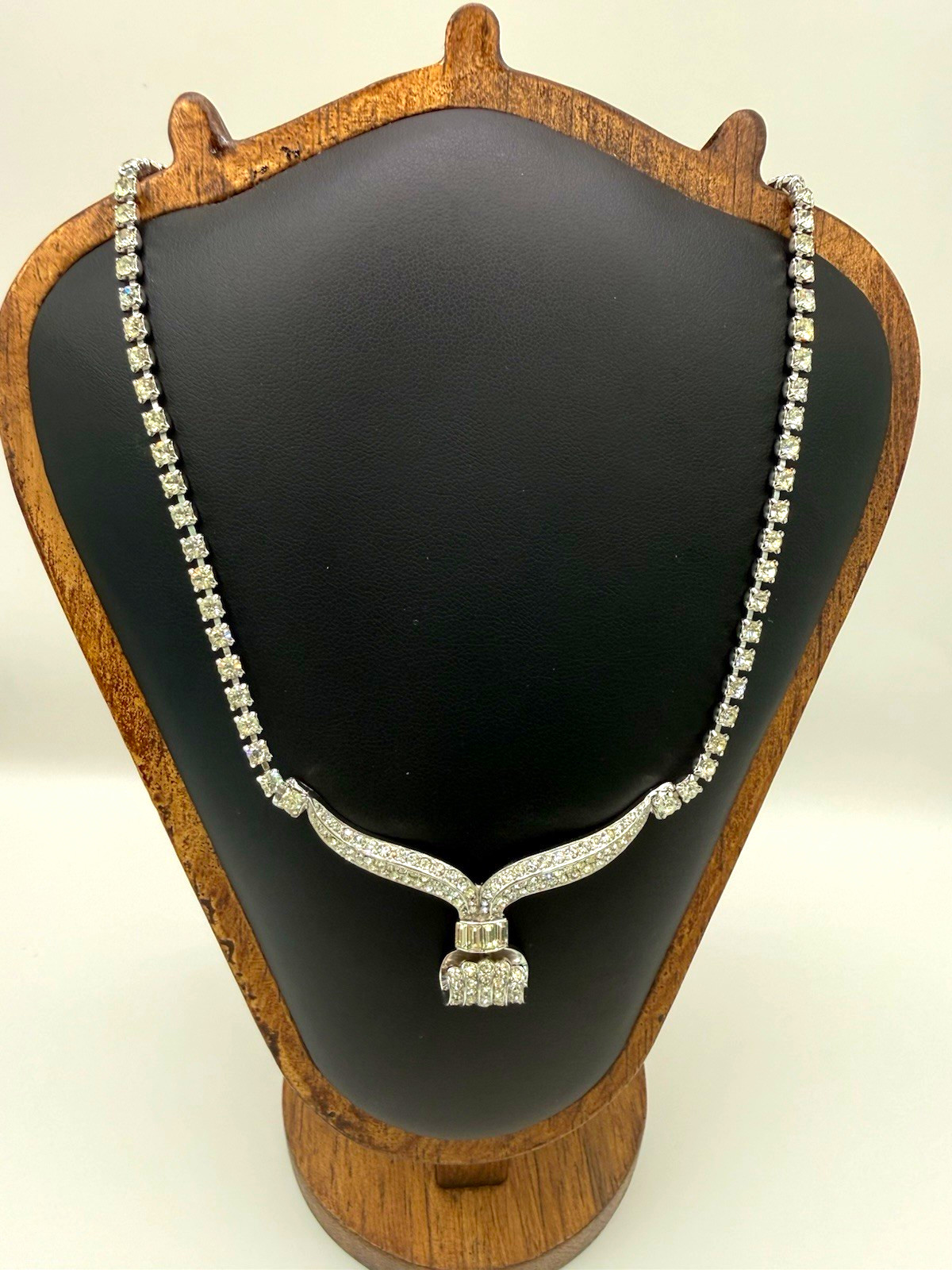 Rare Signed Halbe 1940s 1950s Rhinestone Necklace Bridal Statement Jewelry