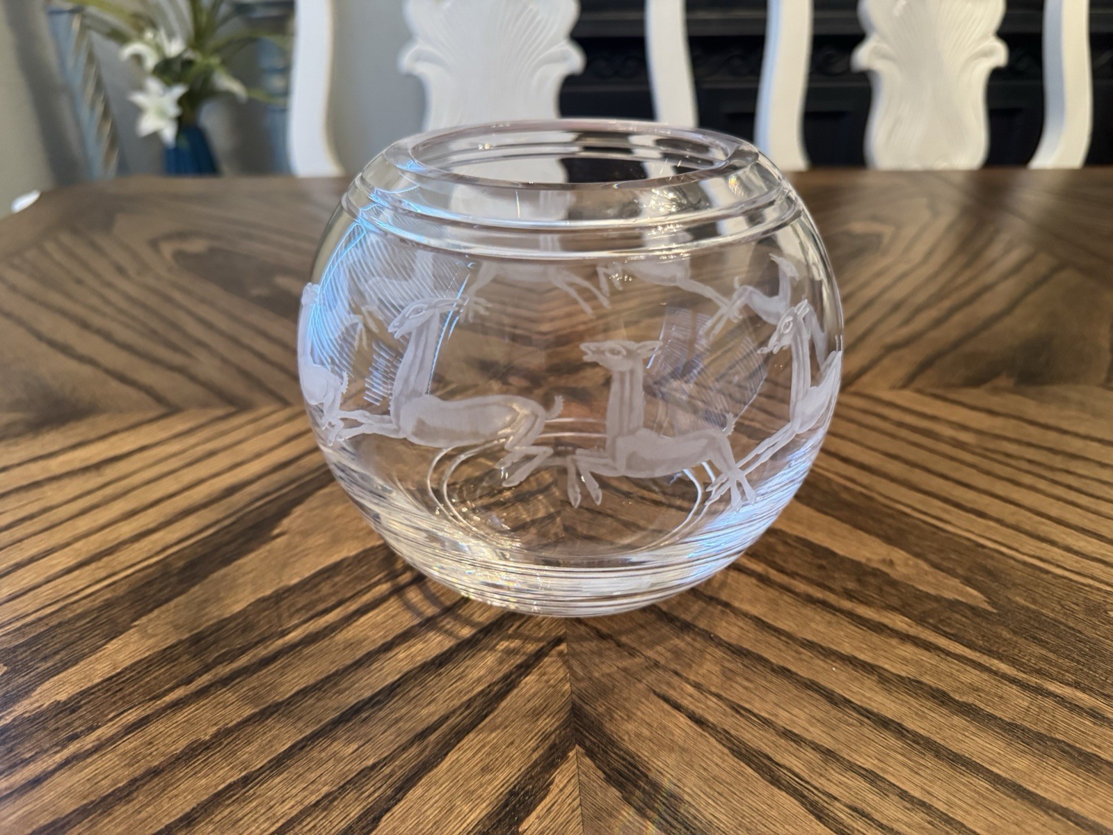 Vintage 1989 S Comac Signed And Numbered Etched Crystal Deer Bowl, #32 Vintage 1989 S Comac Signed And Numbered Etched Crystal Deer Bowl, #32