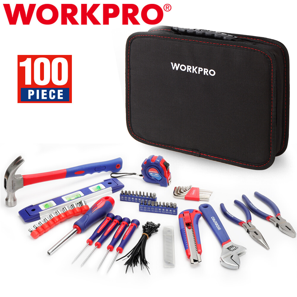 WORKPRO 100PC Home Tool Kit Drawer Household Hand Tool Set w/Easy Carrying Pouch WORKPRO 100PC Home Tool Kit Drawer Household Hand Tool Set w/Easy Carrying Pouch