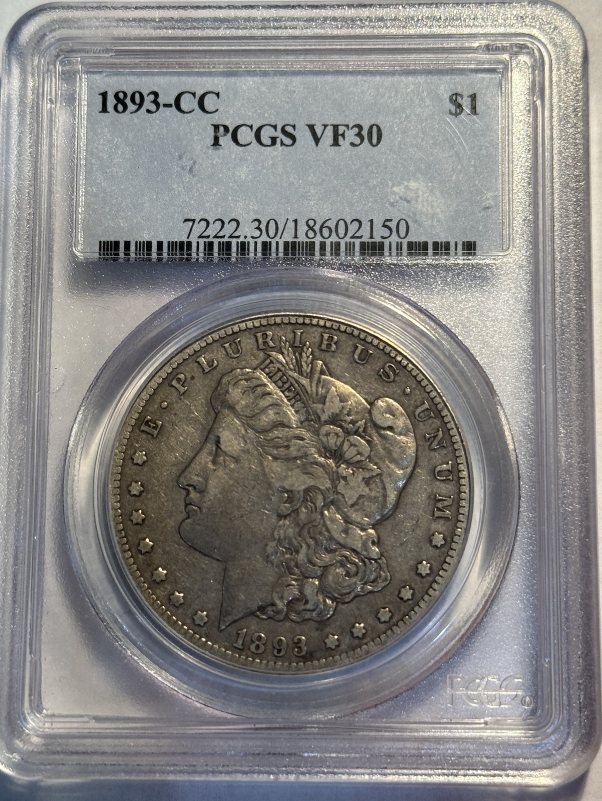 1893-CC $1 MORGAN DOLLAR - PCGS VF-30, PLEASING CARSON CITY 1893-CC $1 MORGAN DOLLAR - PCGS VF-30, PLEASING CARSON CITY