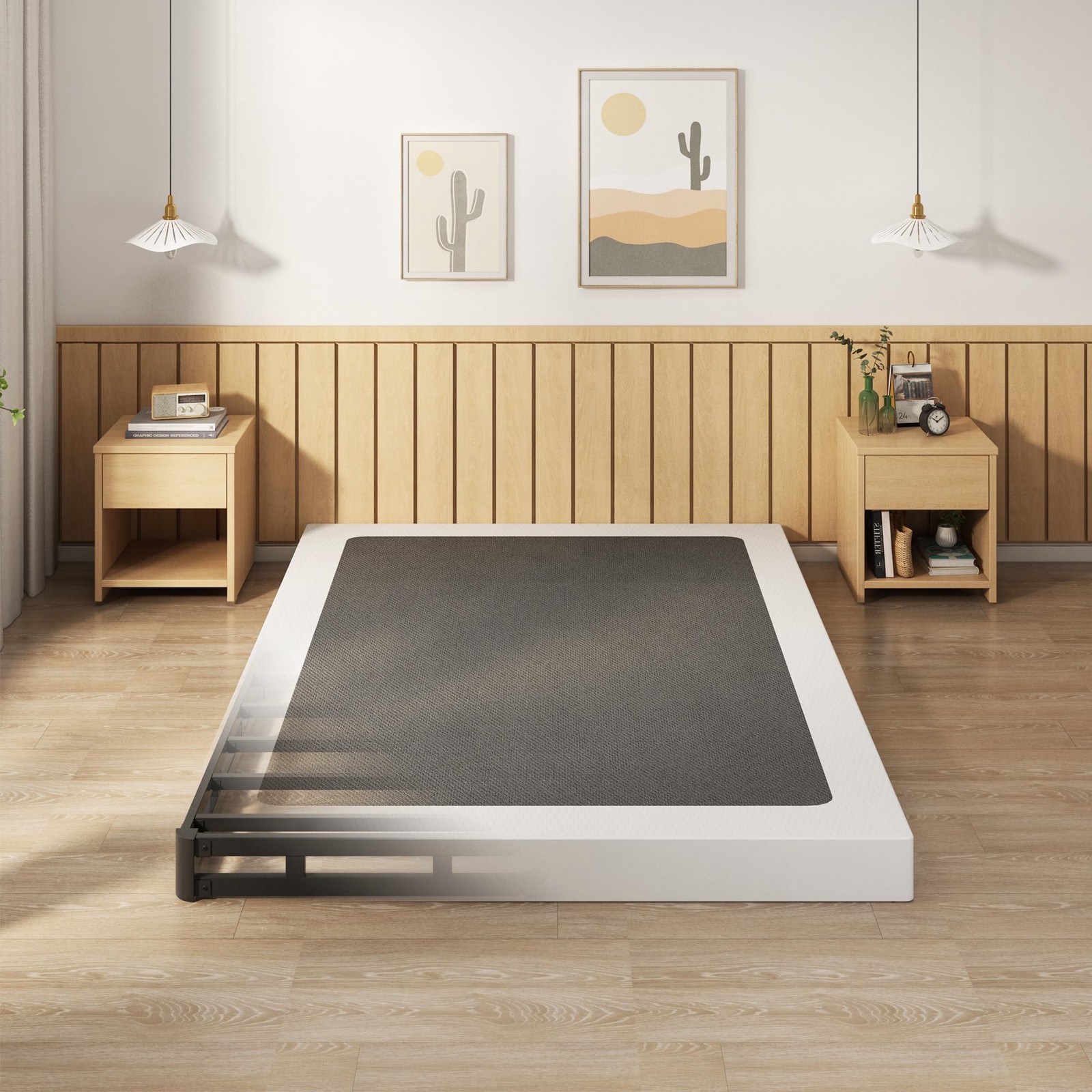 EMODA 5 Inch California King Box Spring Metal Bed Base with Fabric Cover