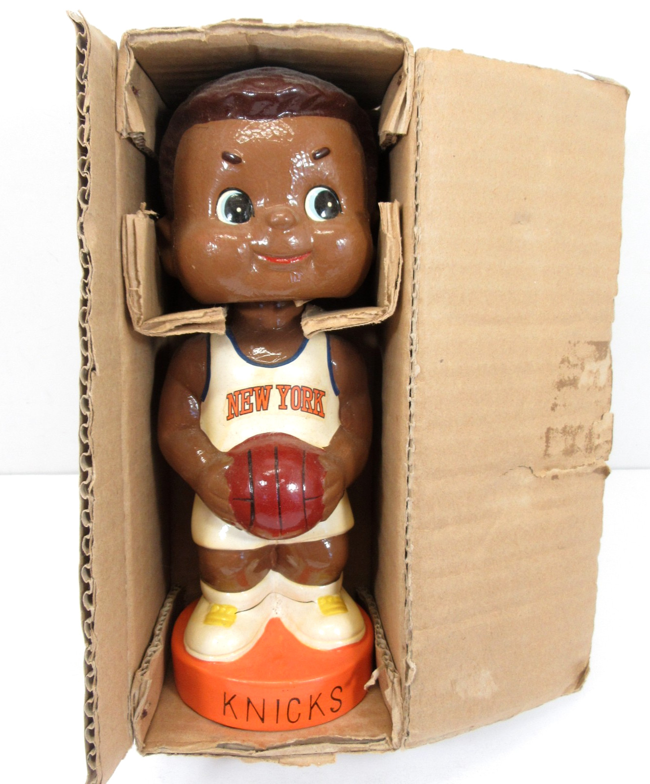 Vintage 1960s New York Knicks Bobblehead Bank Black Player Original Box NOS Rare Vintage 1960s New York Knicks Bobblehead Bank Black Player Original Box NOS Rare