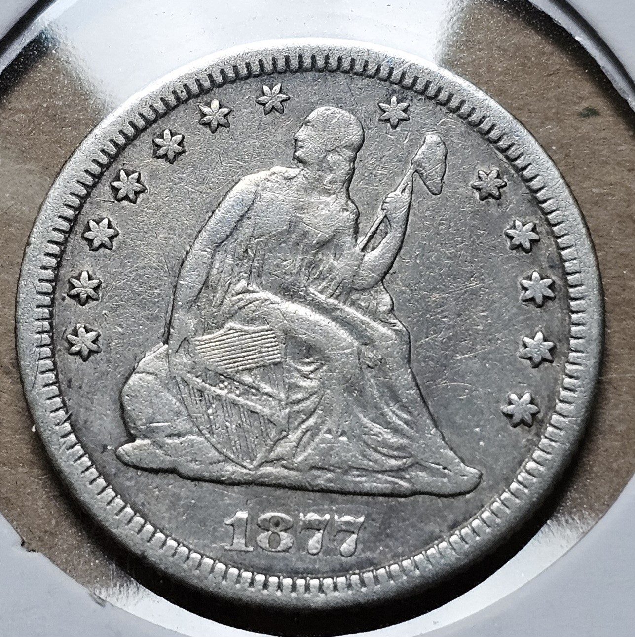 1877 Carson City Seated Liberty Quarter XF