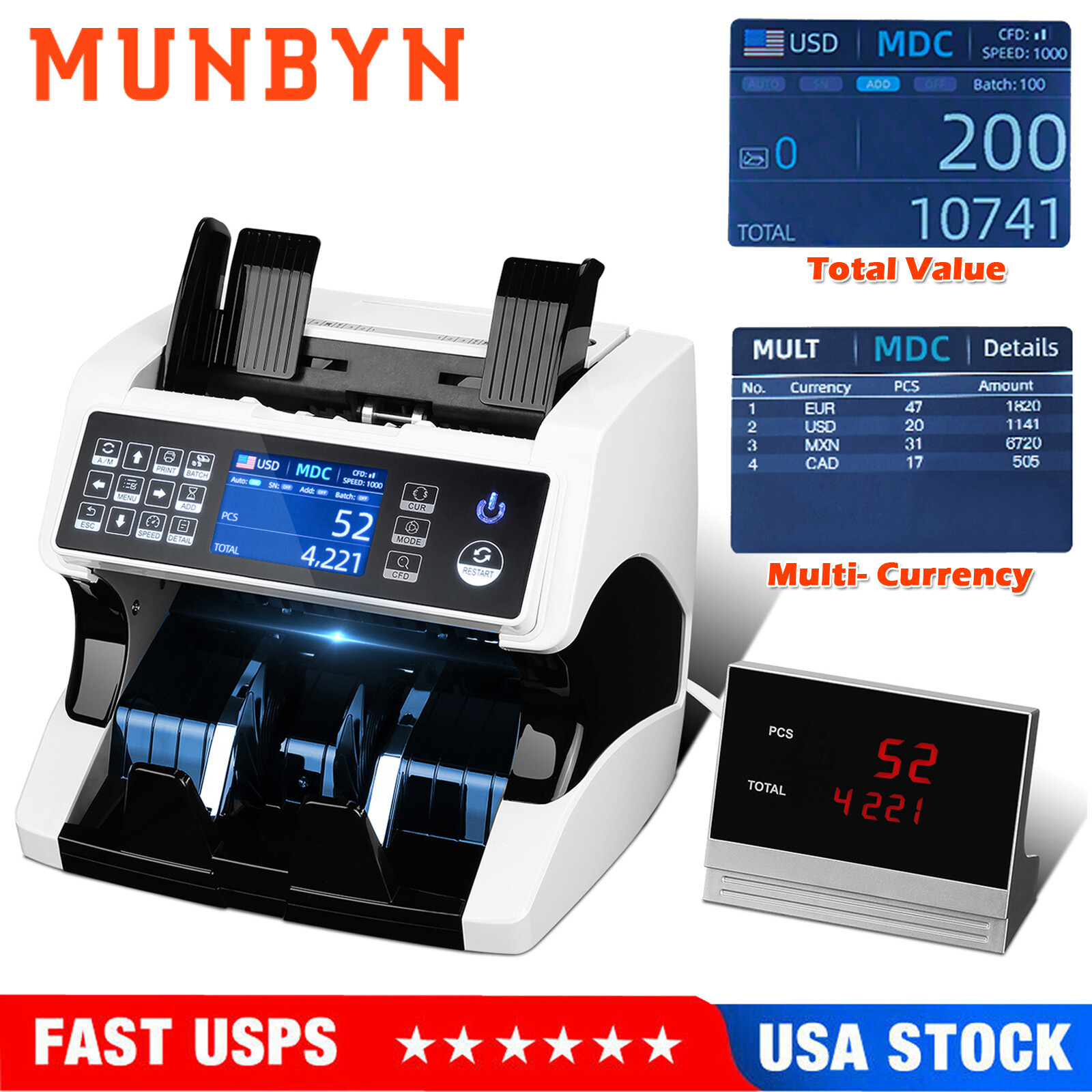 MUNBYN Bank Money Counter Mixed denomination Counterfeit Detection Bill Counter MUNBYN Bank Money Counter Mixed denomination Counterfeit Detection Bill Counter