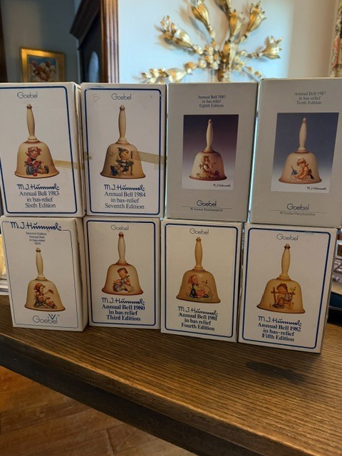 NIB Lot of 8 Vintage Goebel MJ Hummel Collector Bells 1979-1987 Never Out of Box NIB Lot of 8 Vintage Goebel MJ Hummel Collector Bells 1979-1987 Never Out of Box