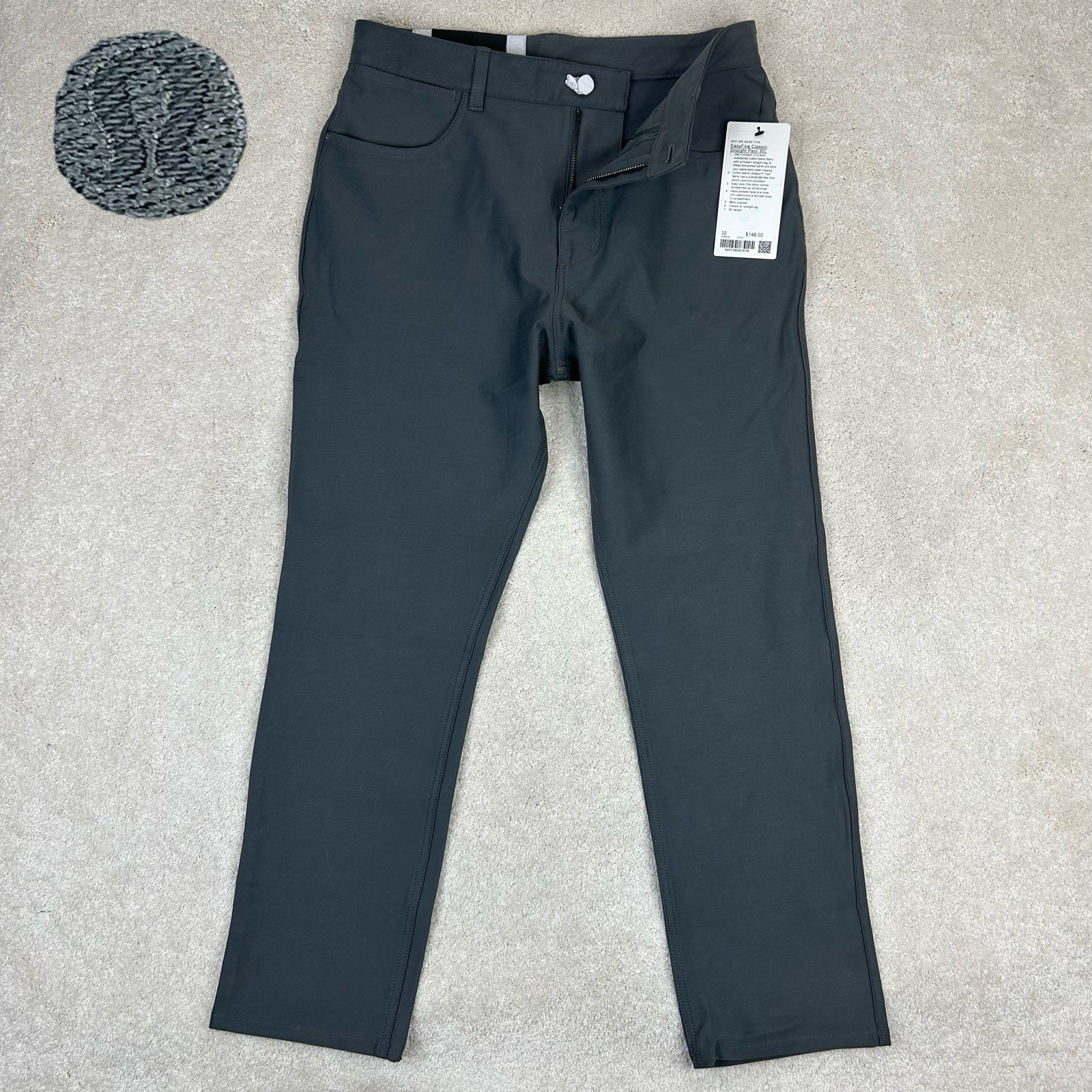 New Lululemon 32x30 EasyFive Classic Straight ONGE Gray Utilitech LM5BI2S Pants