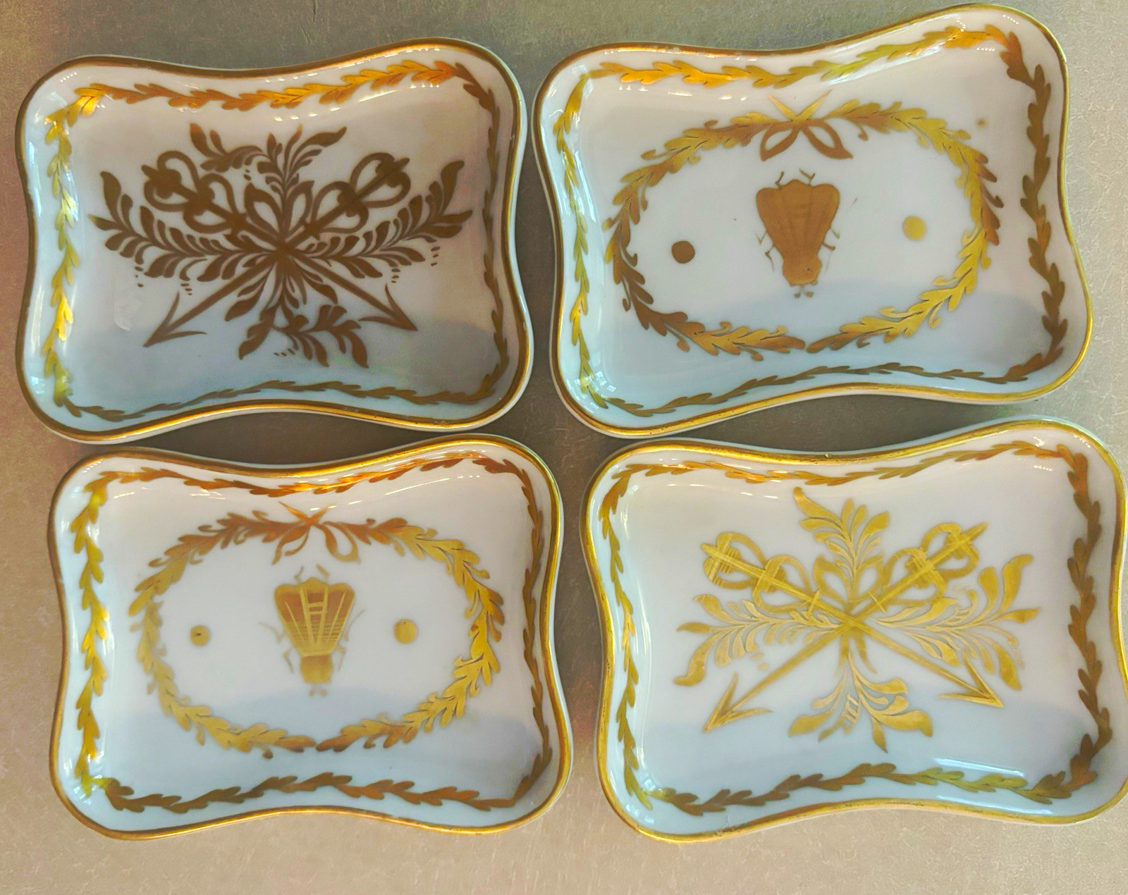 Vintage Limoges France Gold Gilt Porcelain Trinket Trays - Set of 4, Napoleonic Vintage Limoges France Gold Gilt Porcelain Trinket Trays - Set of 4, Napoleonic