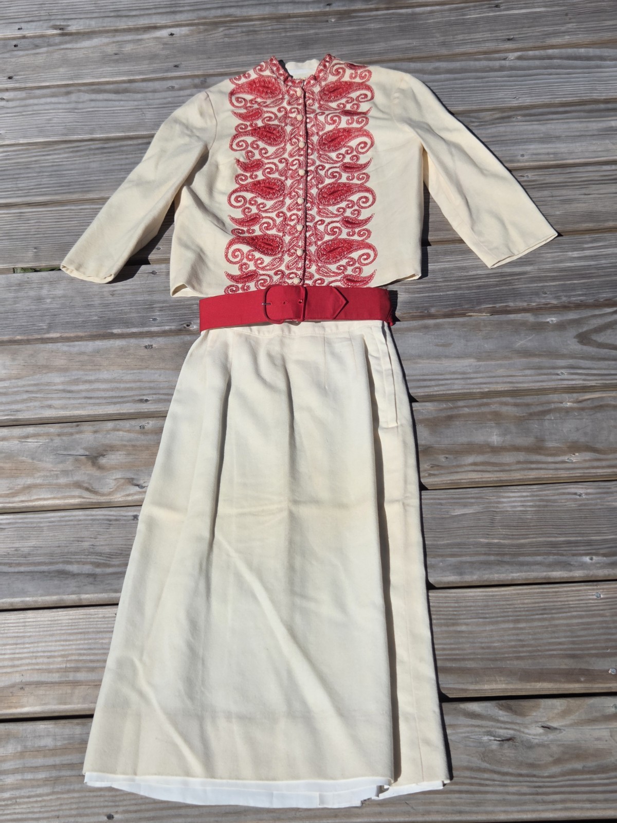 Vintage Junior House Milwaukee 2 Pc Set Red Soutache Embroidered Jacket Belt 60s
