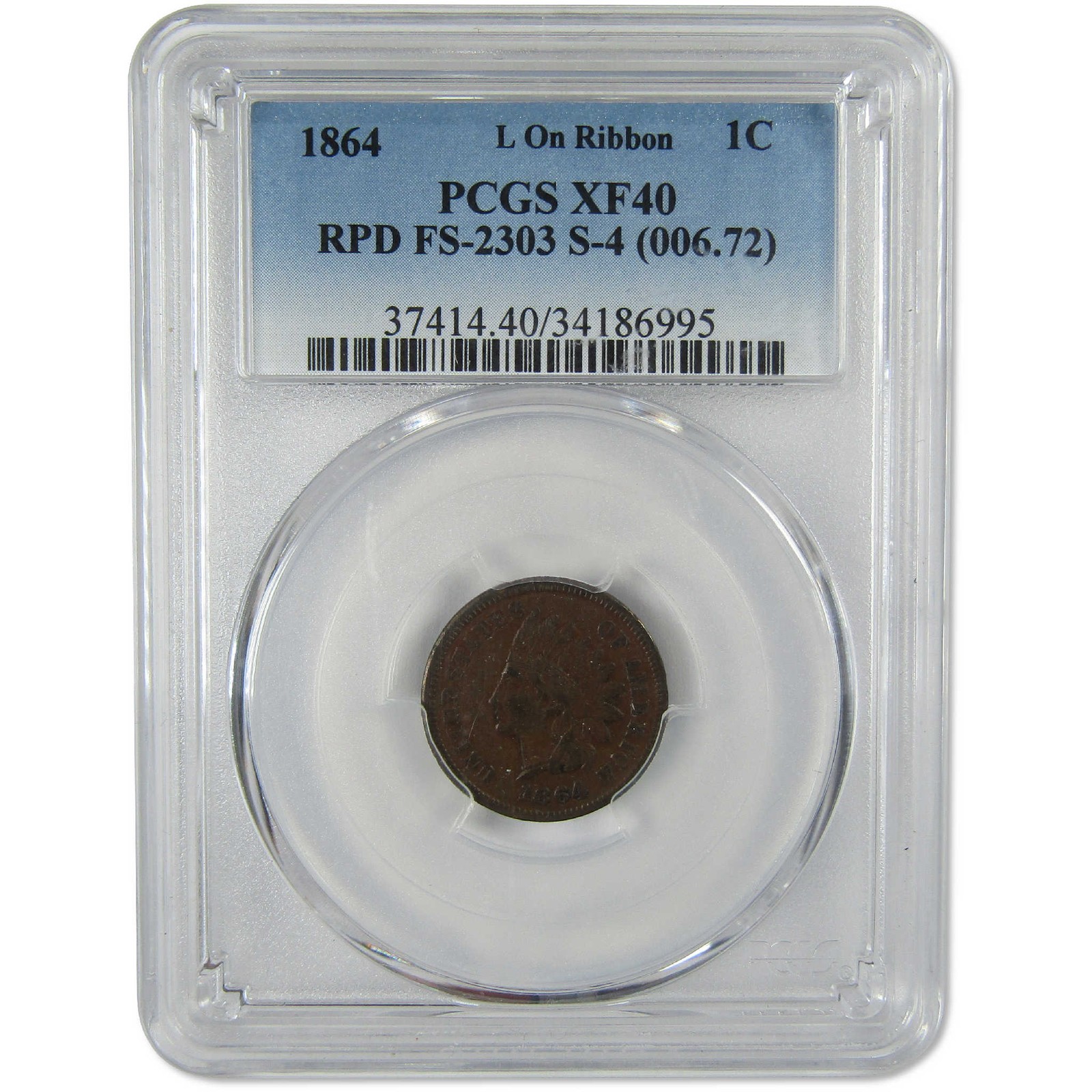 1864 L Repunched Date FS-2303 Indian Head Cent Bronze XF 40 PCGS Coin