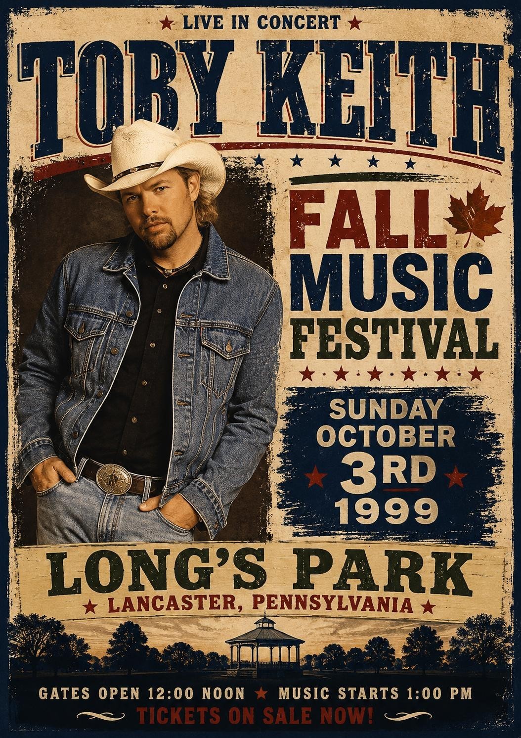 1999 TOBY KEITH POSTER WALL ART PRINT LANCASTER PENNSYLVANIA SIZE 11X17 INCHES