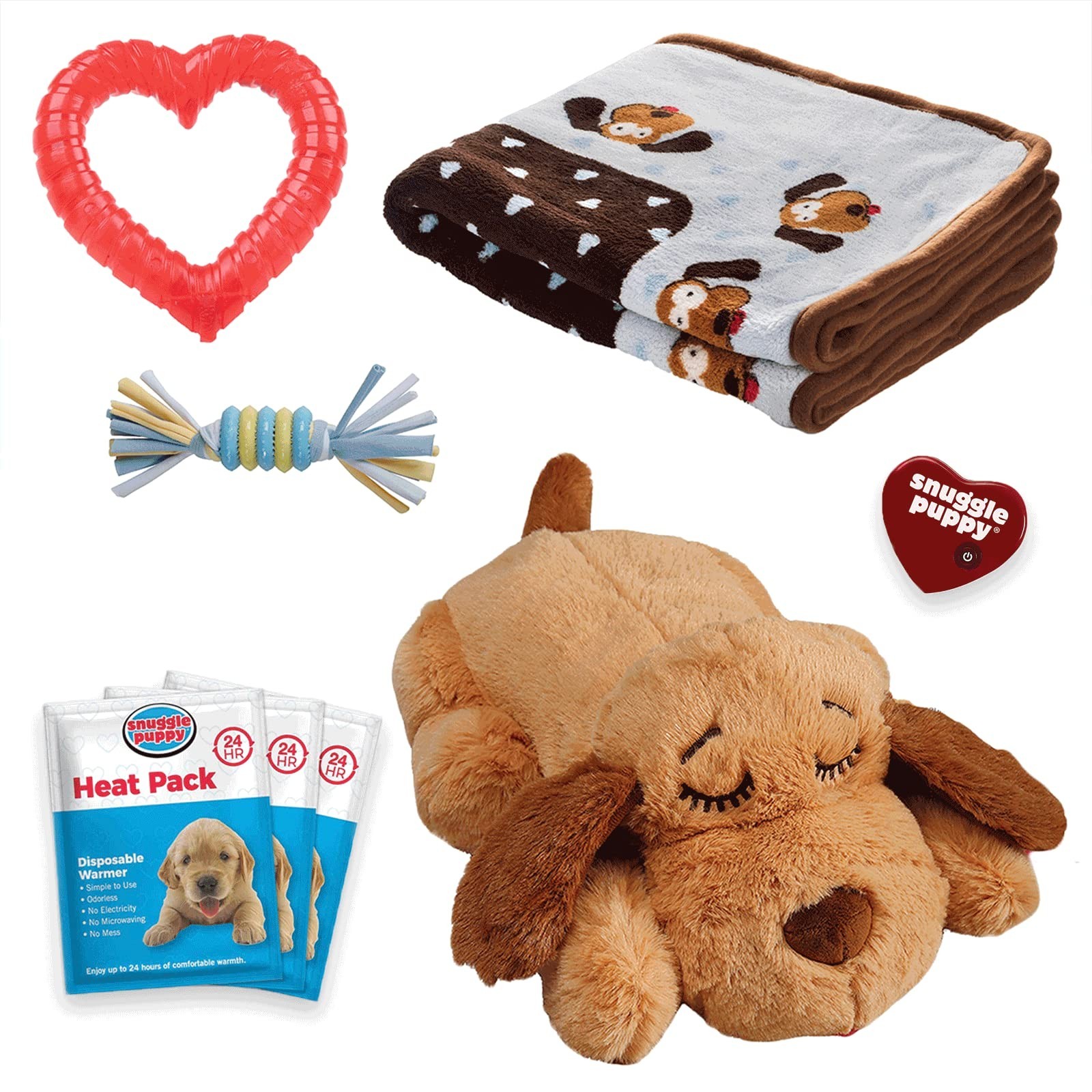 Cozy Puppy Essentials Kit with Heartbeat Toy & Soft Blanket - Blue Pet Supplies