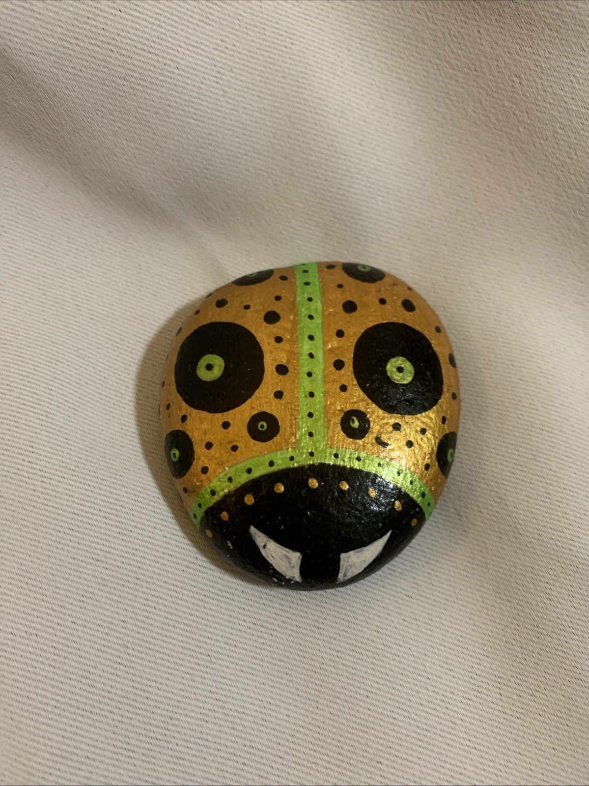 Hand Painted Halloween Ladybug River Rock Signed Miniature Art T Campbel
