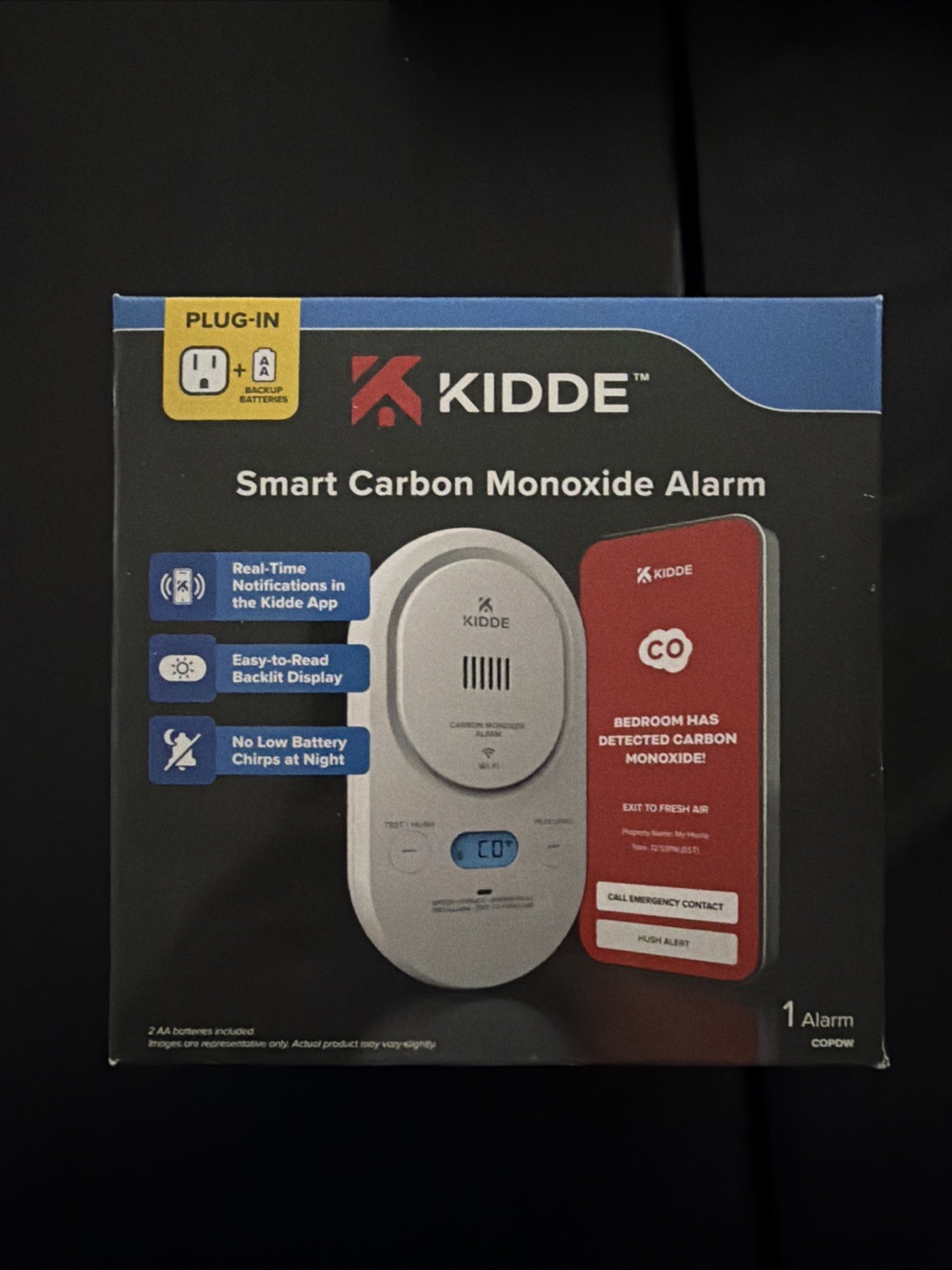 Kidde COPDW Smart Carbon Monoxide Alarm Google Home Plug In & Back Up Battery