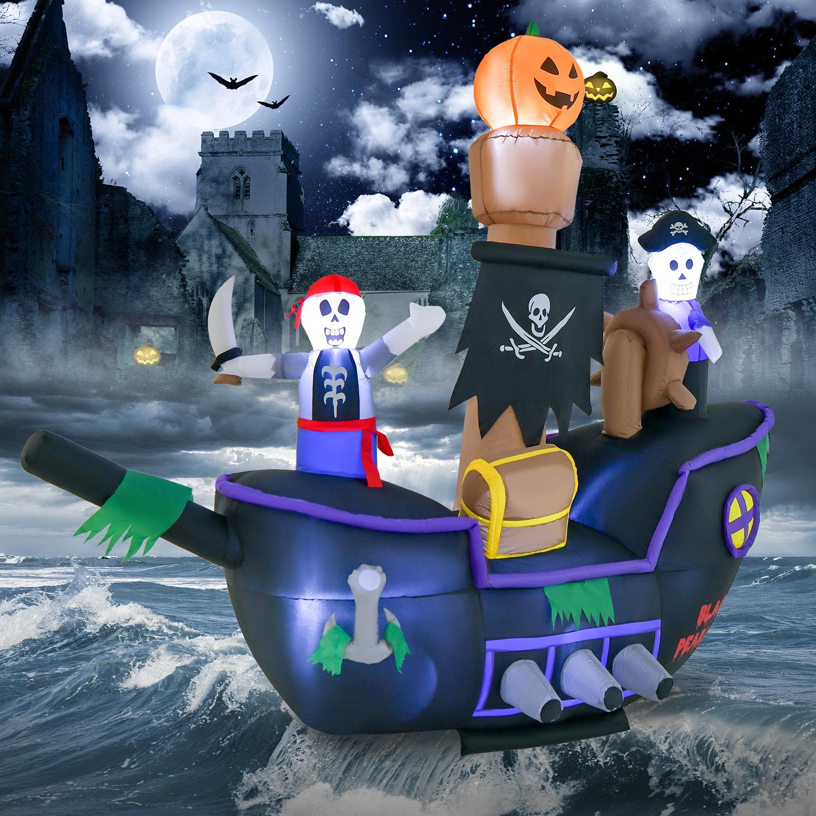 7FT Halloween Inflatable Pirate Ship Skeleton Holiday Decoration with LED Lights 7FT Halloween Inflatable Pirate Ship Skeleton Holiday Decoration with LED Lights
