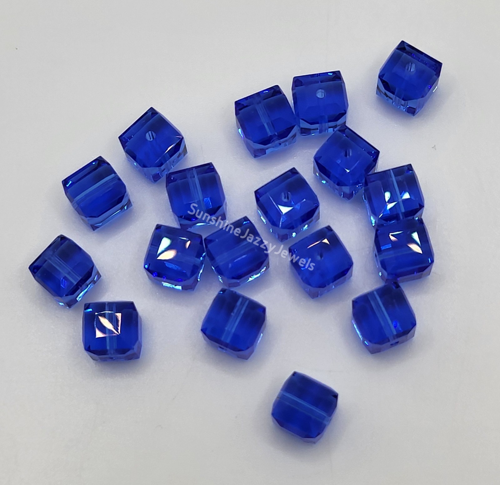 6pc Swarovski Crystal Sapphire 6mm Faceted Cube 5601 Beads; Blue