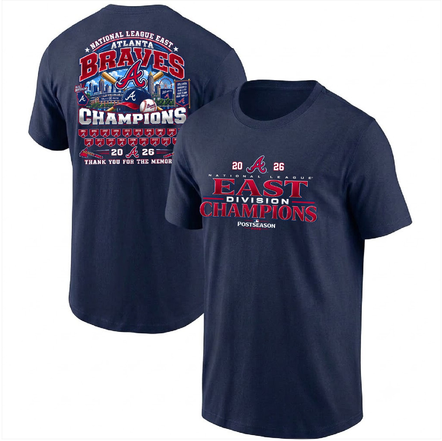 Atlanta Braves 2026 National League East Division Champions 2sided TShirt Atlanta Braves 2026 National League East Division Champions 2sided TShirt