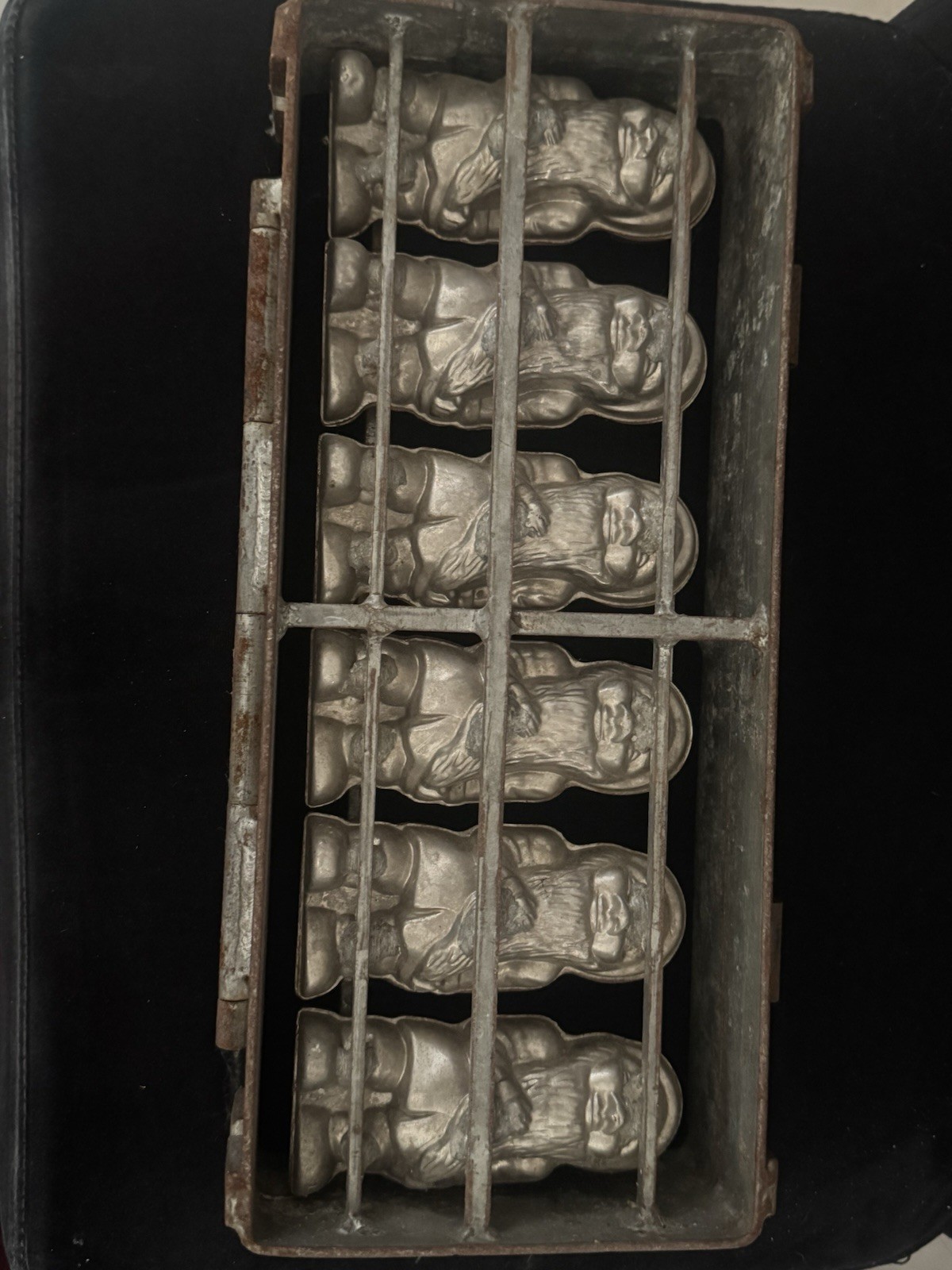 Antique German Chocolate Tray Mold P 16318 - Hinged 6-Cavity Gnomes Elves