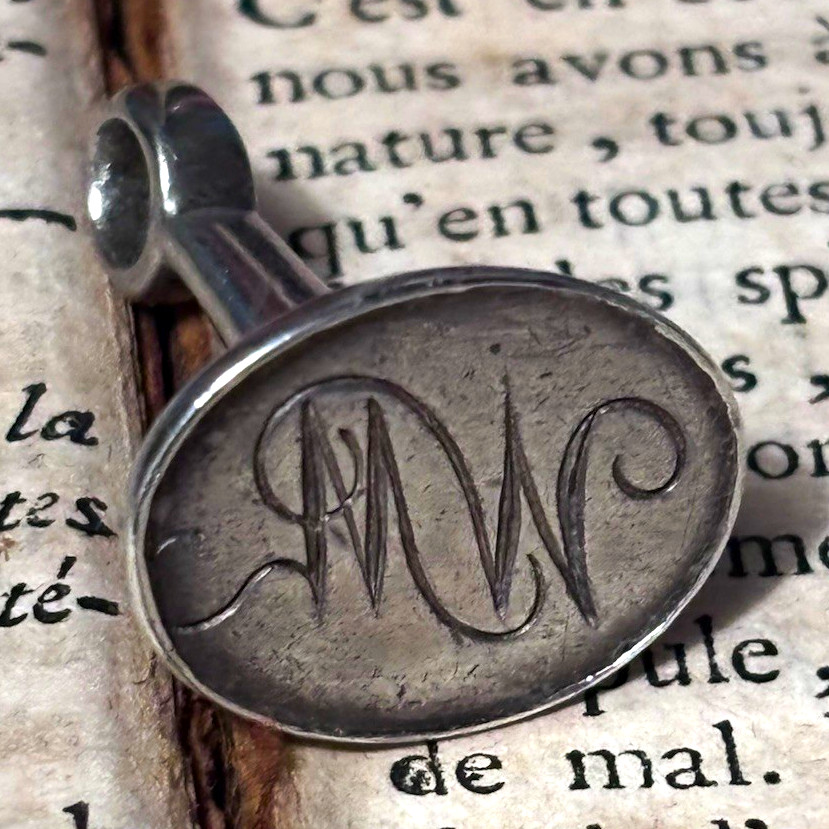 Gorgeous Georgian Era silver monogrammed seal fob pendant, antique, ca. 1804