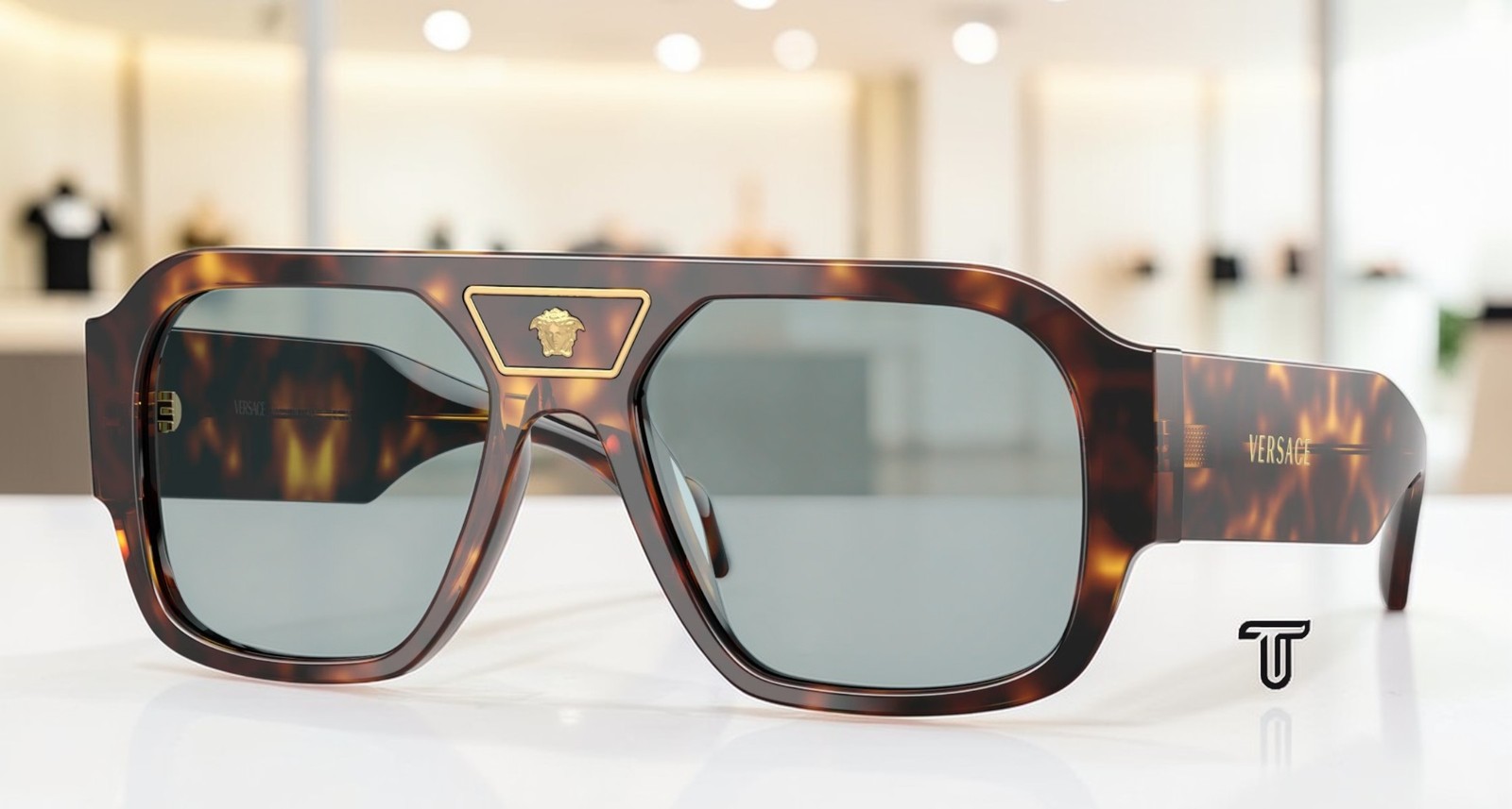 VERSACE VE4508U 553780 Havana Blue 56 mm Men\'s Sunglasses