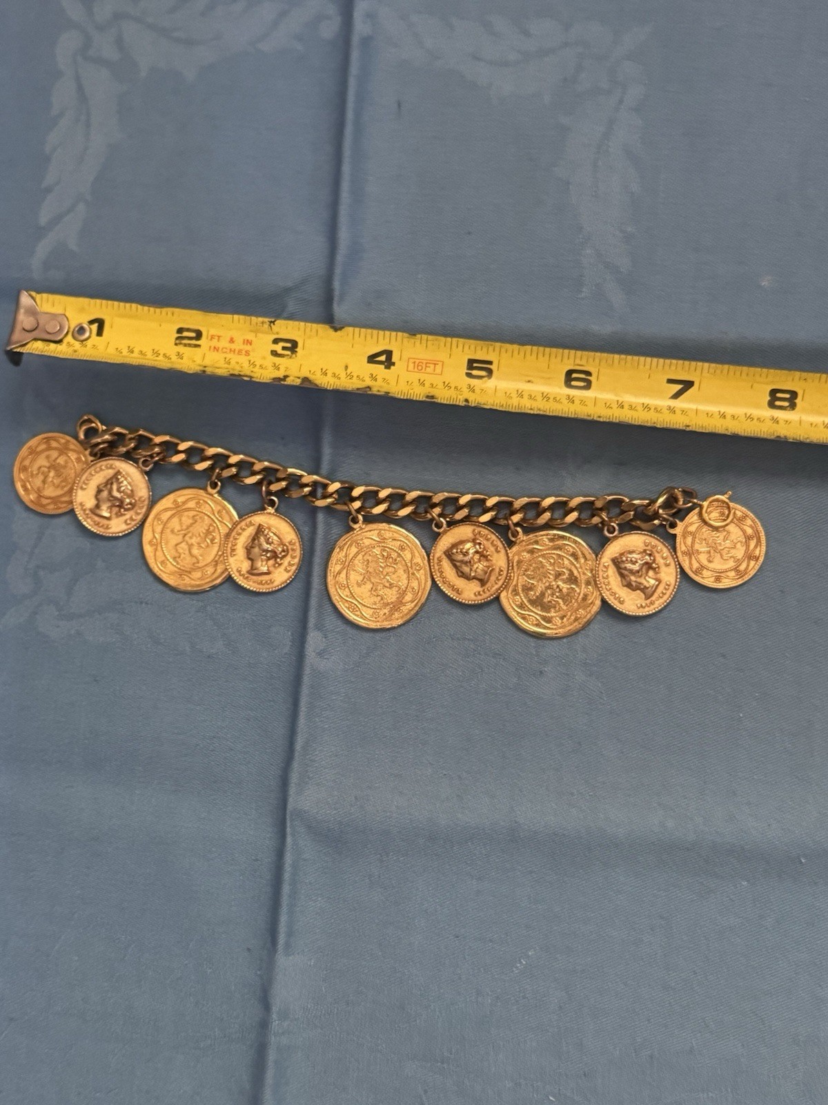 Estate Vintage Gold Tone Chunky Charm Bracelet Depicting French Symbols