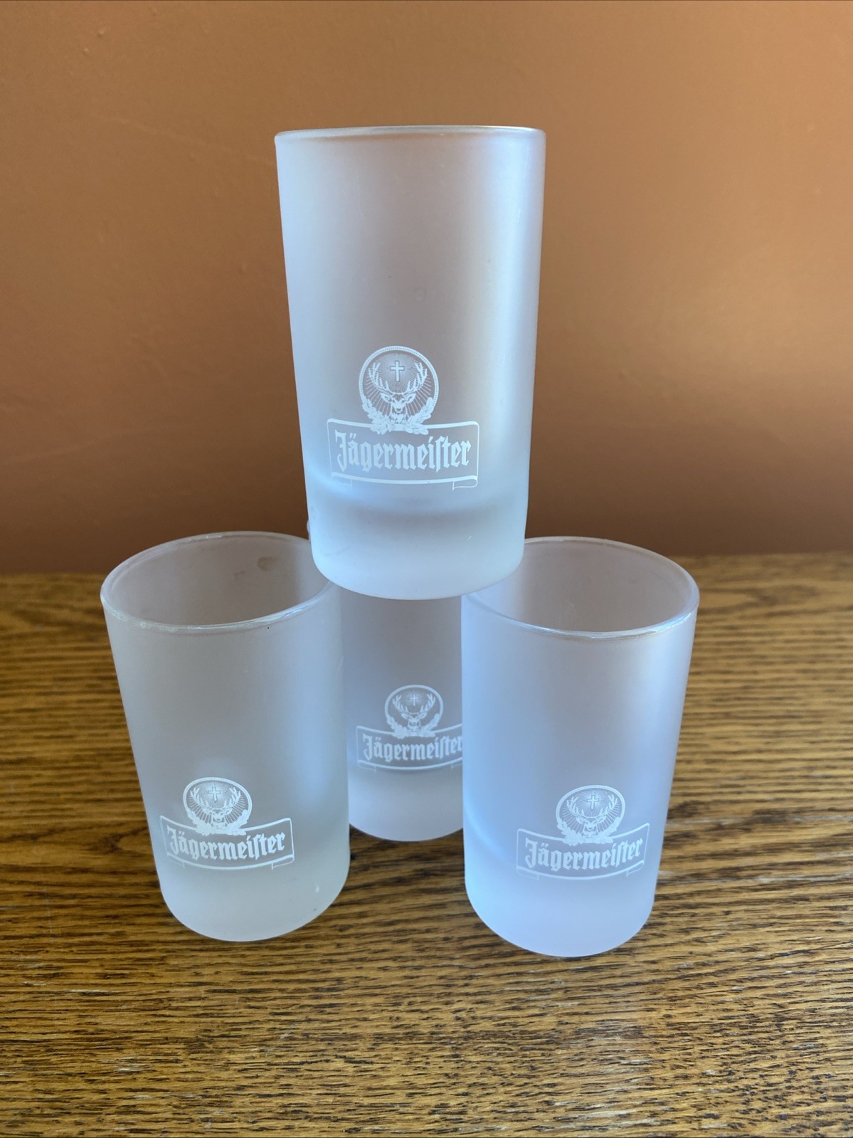 SET OF 4 Jagermeister Stag Logo Frosted 4cl Shooter Double Shot Glasses; 3-1/2\