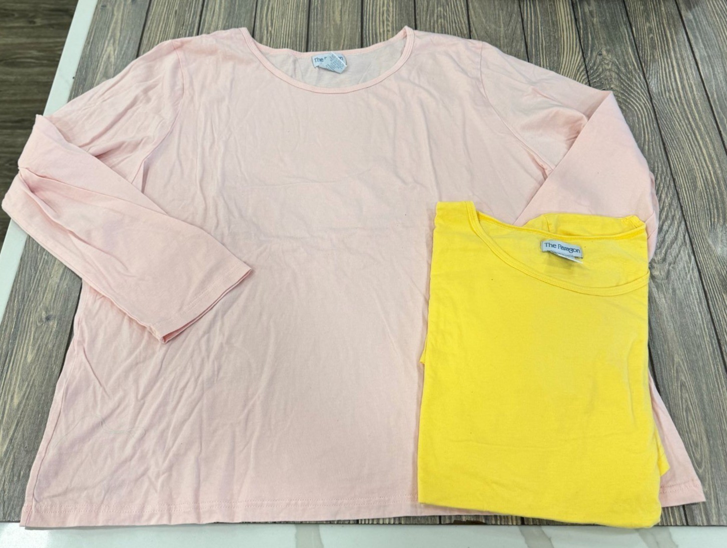 Womens The Paragon 2X Cotton Long Sleeve Tops Set Of 2 Pink & Yellow