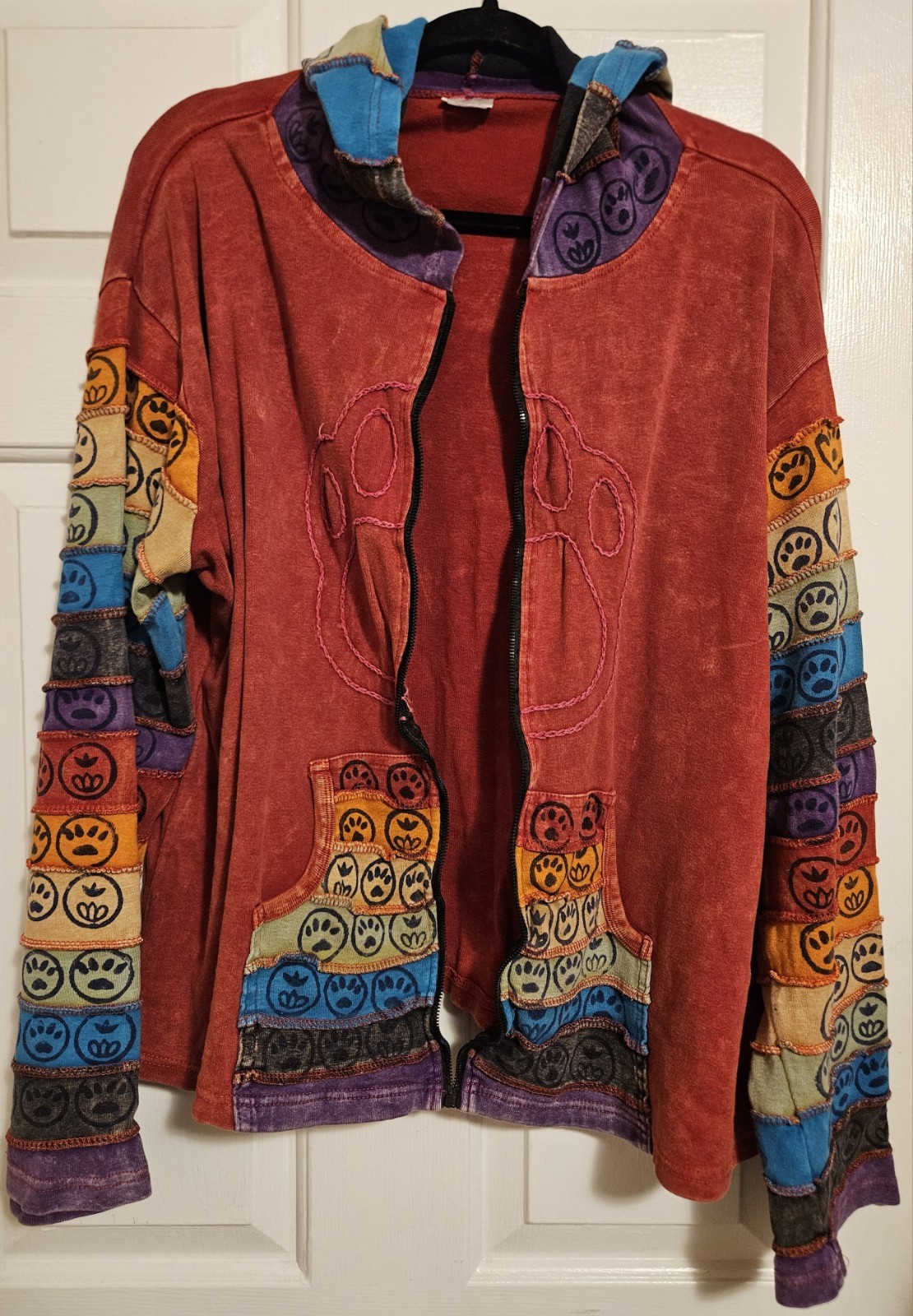 Greater Good Network Hoodie Jacket Colorful Hippie Embroidered Paw Women\'s L Greater Good Network Hoodie Jacket Colorful Hippie Embroidered Paw Women\'s L