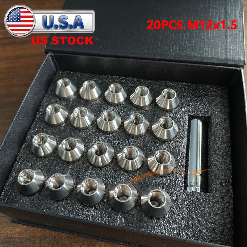 20Pcs M12*1.5 Stainless Steel Wheel Nuts Lug Nuts Universal Hex 19mm Length 35mm