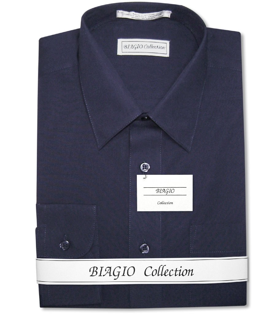 Biagio Mens 100% COTTON Solid NAVY BLUE Color Dress Shirt sz 17.5 32/33
