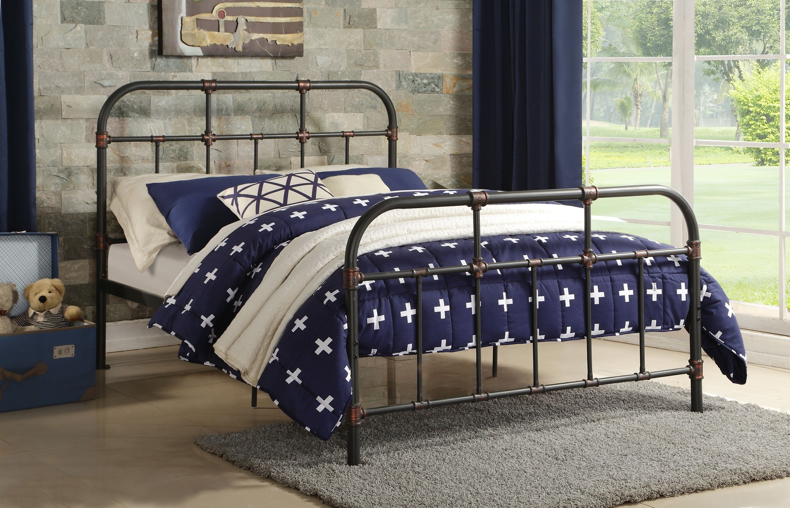 Full Industrial Vintage Metal Platform Bed Sandy Gray 80\