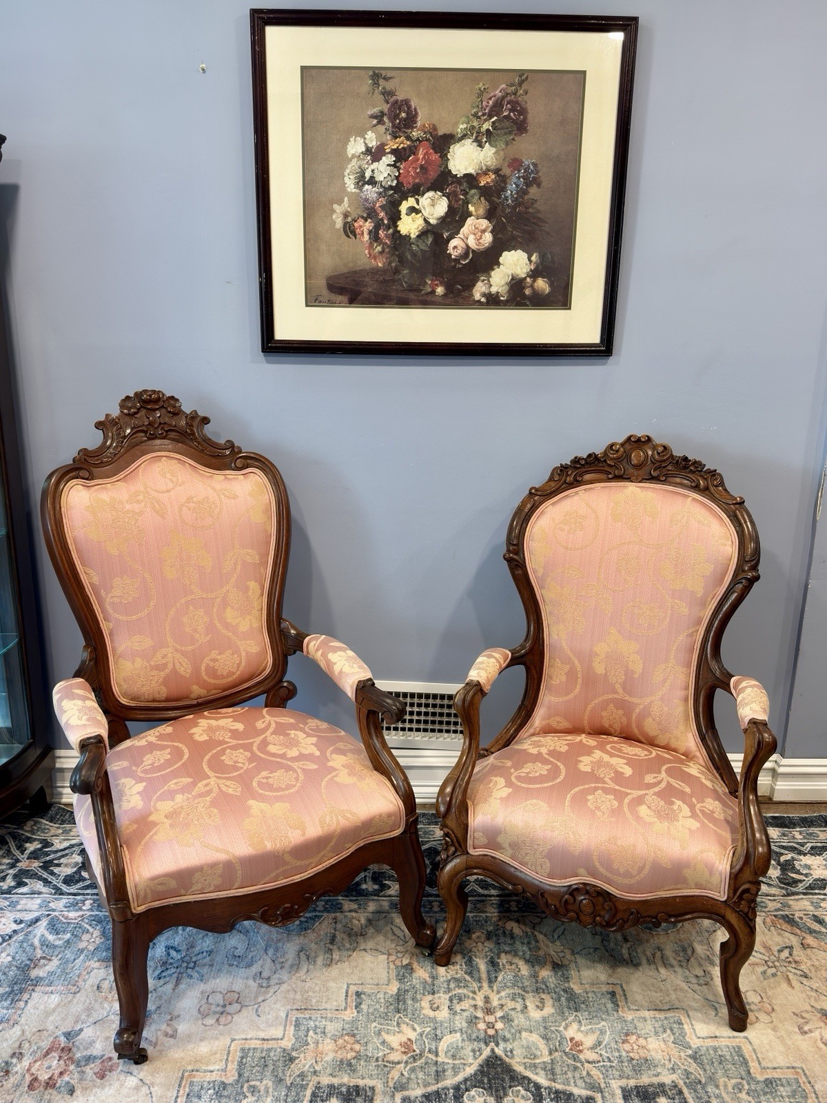 Victorian Rosewood Parlor Chairs, Matching Upholstery. Newly Cleaned