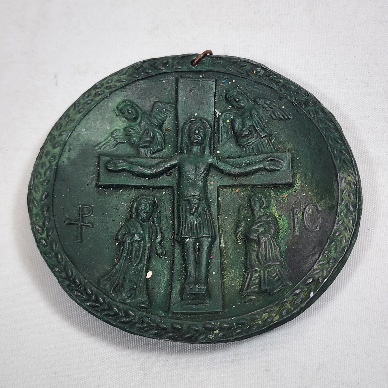 Vintage Religious Bronze Crucifiction Medal Green Patina Jesus Metal Christian Vintage Religious Bronze Crucifiction Medal Green Patina Jesus Metal Christian