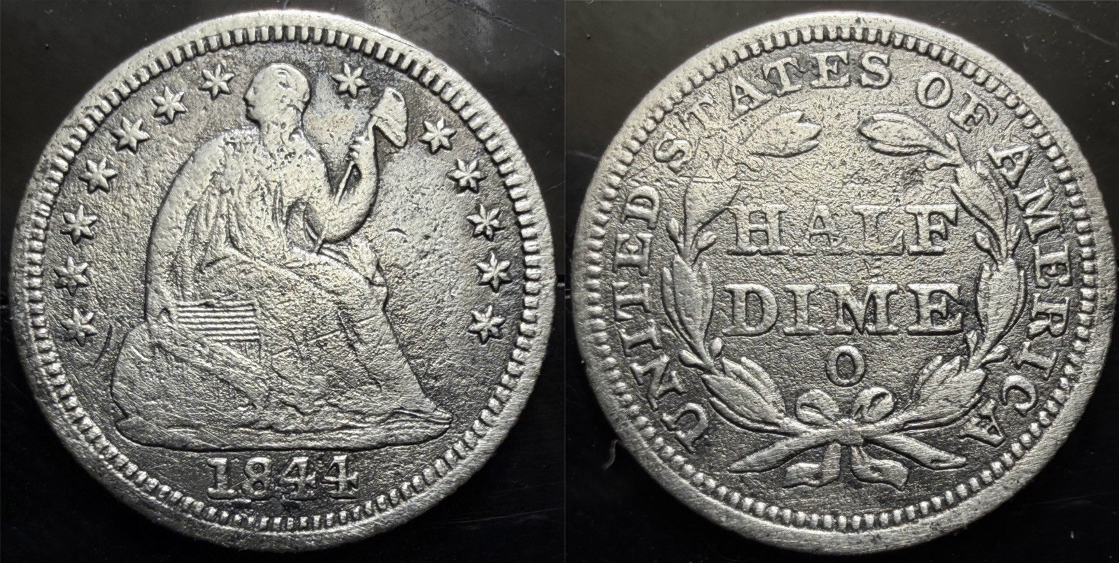 1844 O Seated Liberty Half Dime H10C Rare KEY DATE New Orleans Mint US Type Coin
