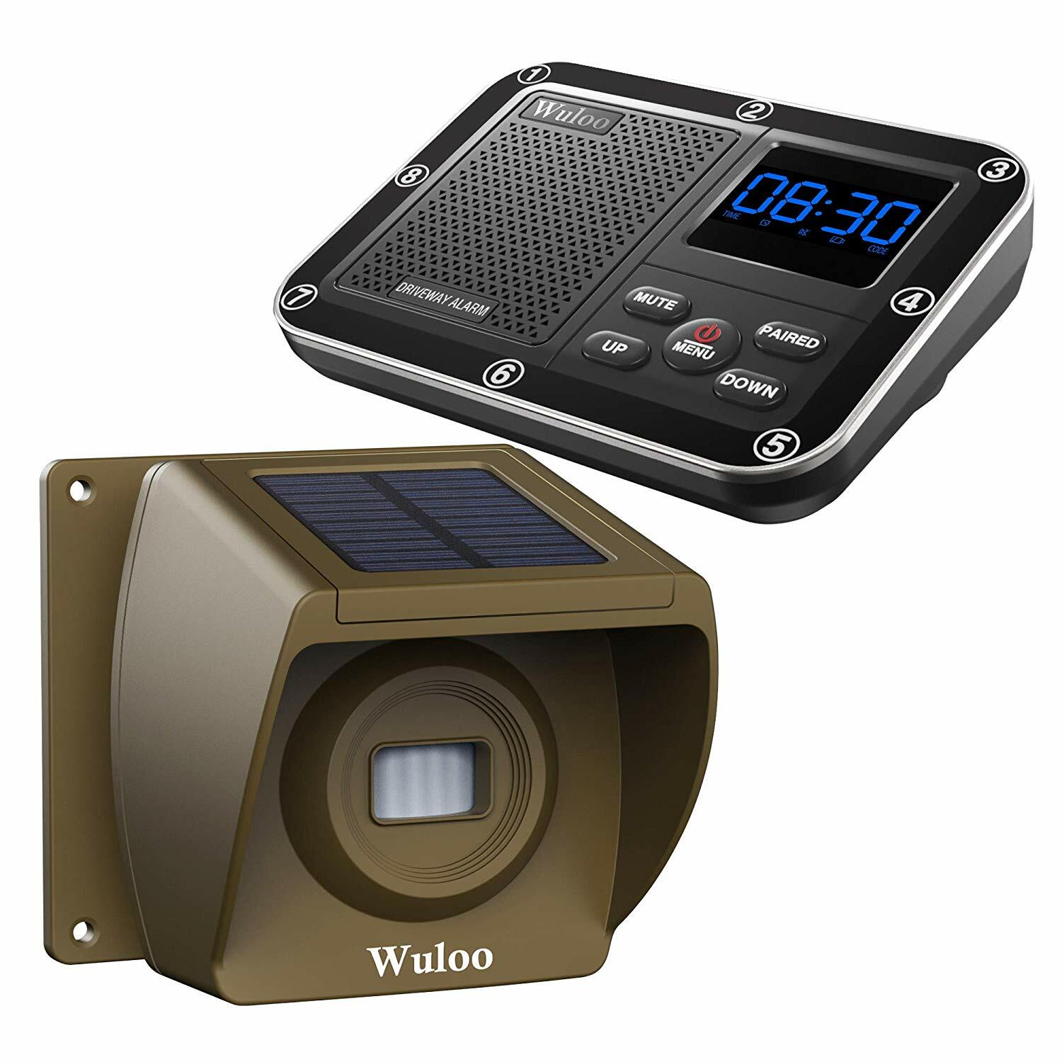 Wuloo 1800feet Solar Powered Driveway Alarms Long Range Wireless Motion Sensors