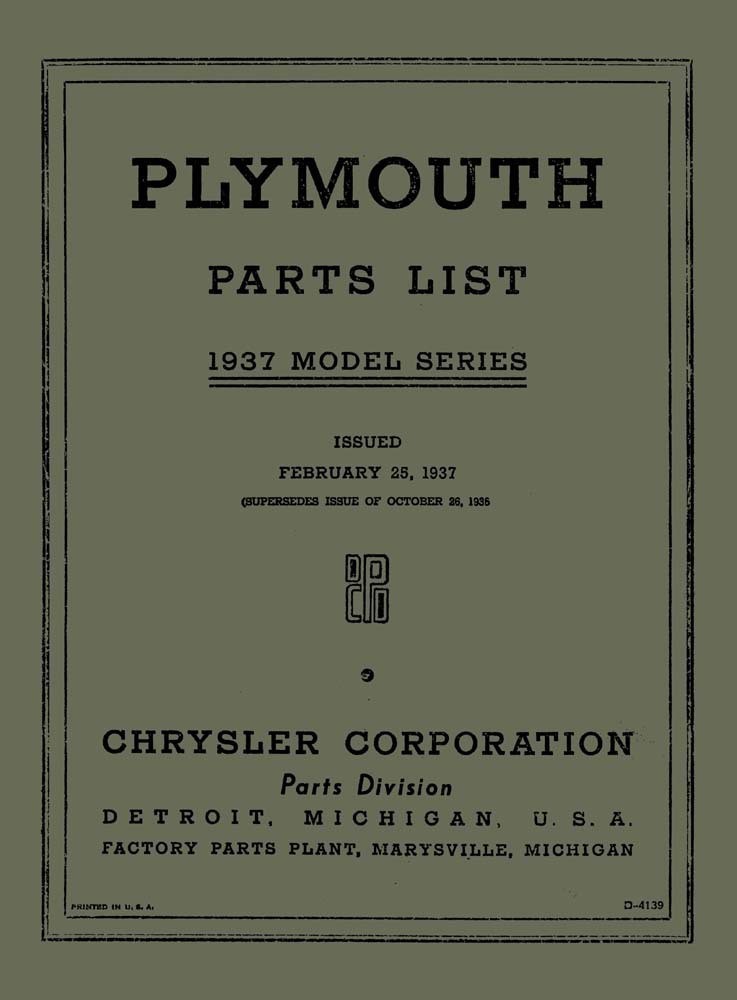 1937 Plymouth Deluxe, PT-50, Roadking Parts Book