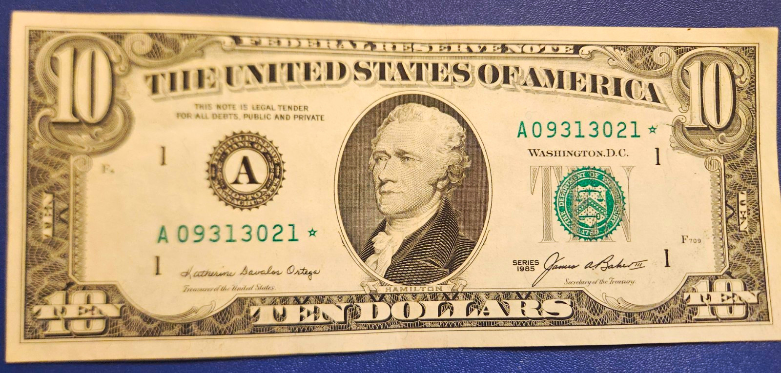 1985 Series $10 Federal Reserve 1985 $10Star Note A09313021*This bill is Trinary 1985 Series $10 Federal Reserve 1985 $10Star Note A09313021*This bill is Trinary